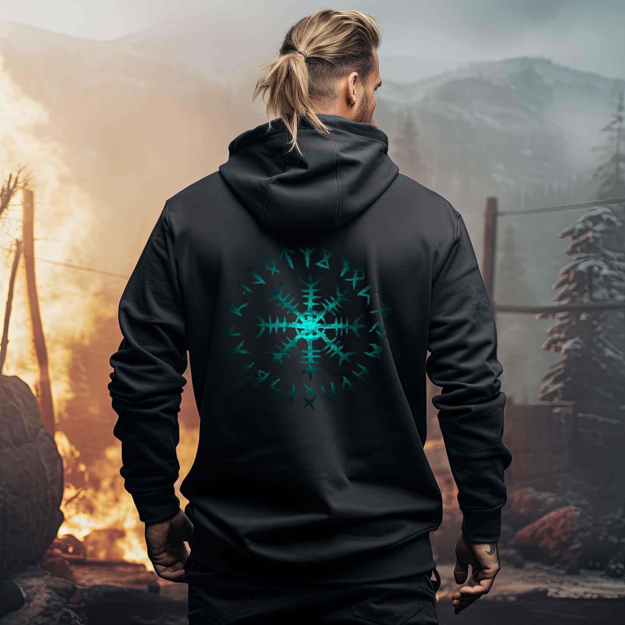Wikinger Helm des Schreckens Hoodie – Mystischer Runenkreis - Nordic Viking Wear