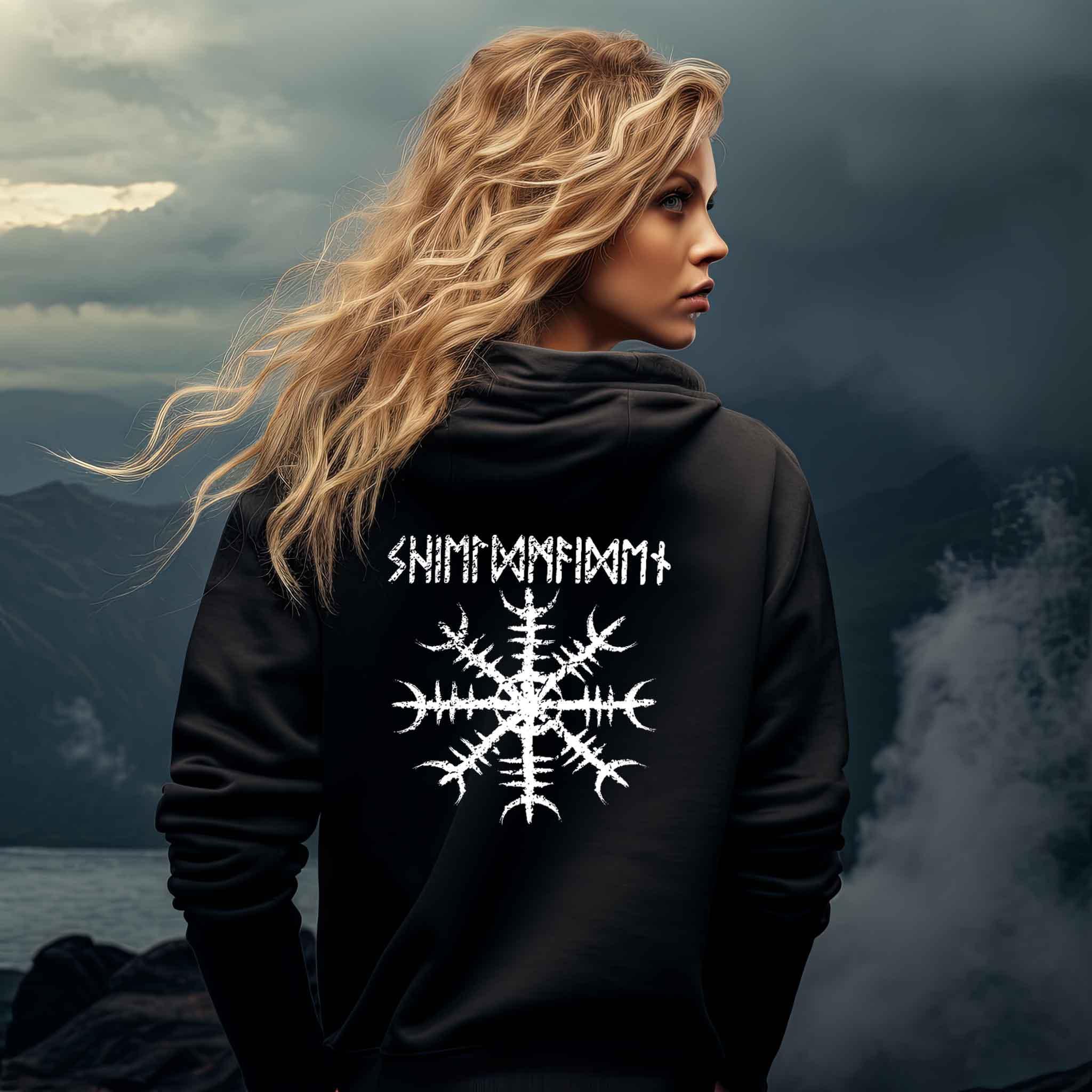 Schildmaid Zip-Hoodie 'Helm of Awe' – Ein Symbol für Schutz und Stärke - Nordic Viking Wear