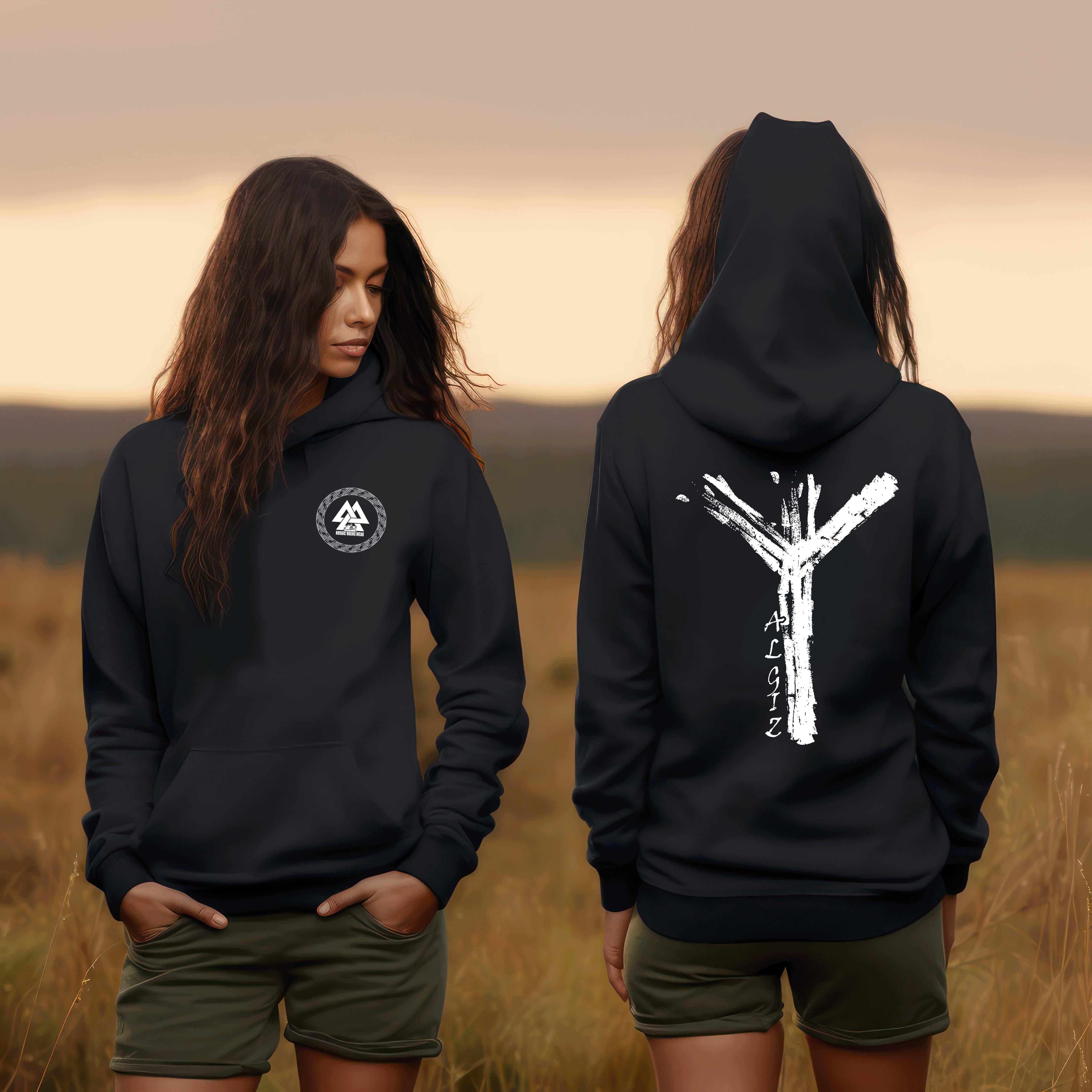 Schildmaiden Hoodie mit Algiz-Rune – Nordisches Schutzsymbol - Nordic Viking Wear