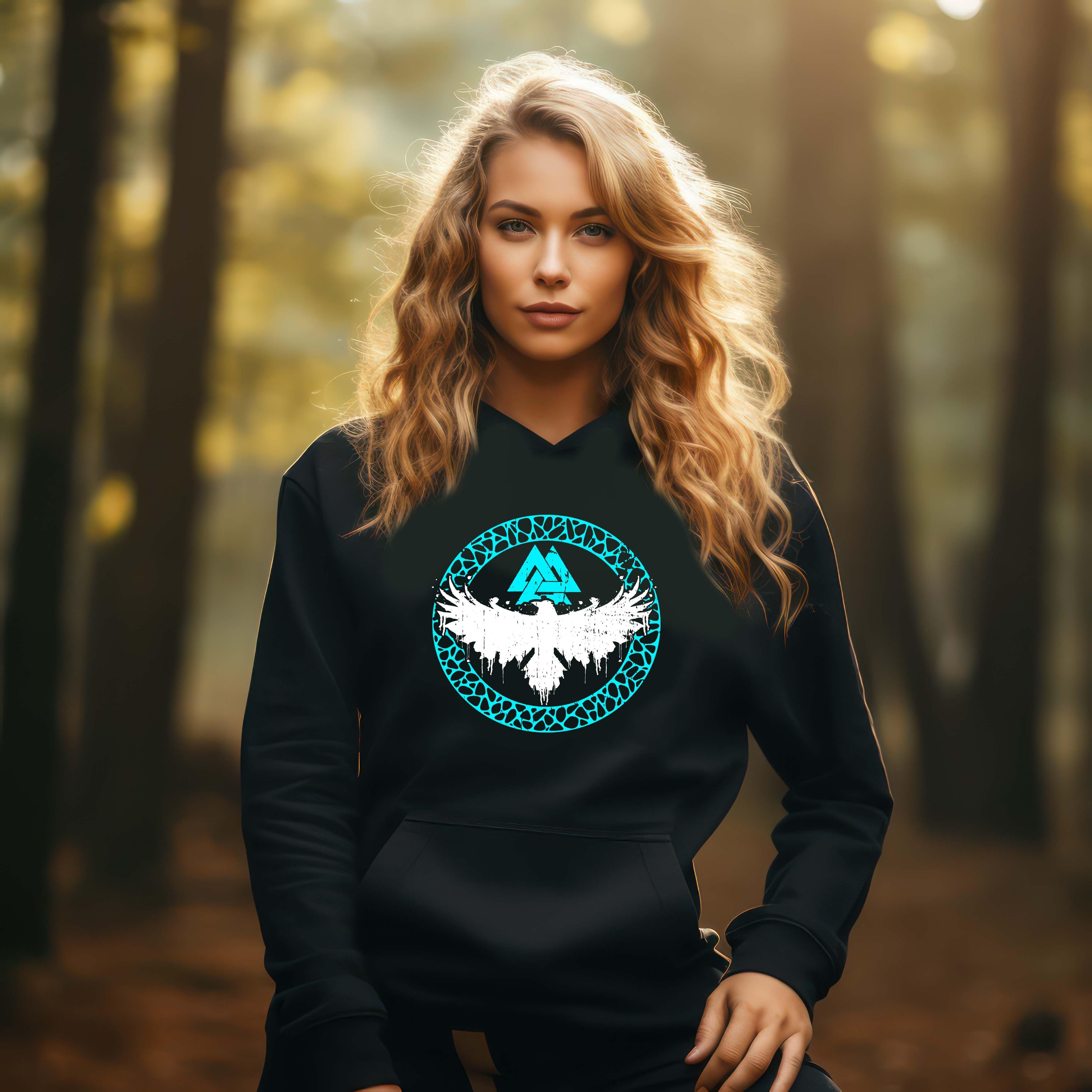 Schildmaiden Hoodie mit Valknut & Raben-Motiv - Ehrung der nordischen Mythologie - Nordic Viking Wear