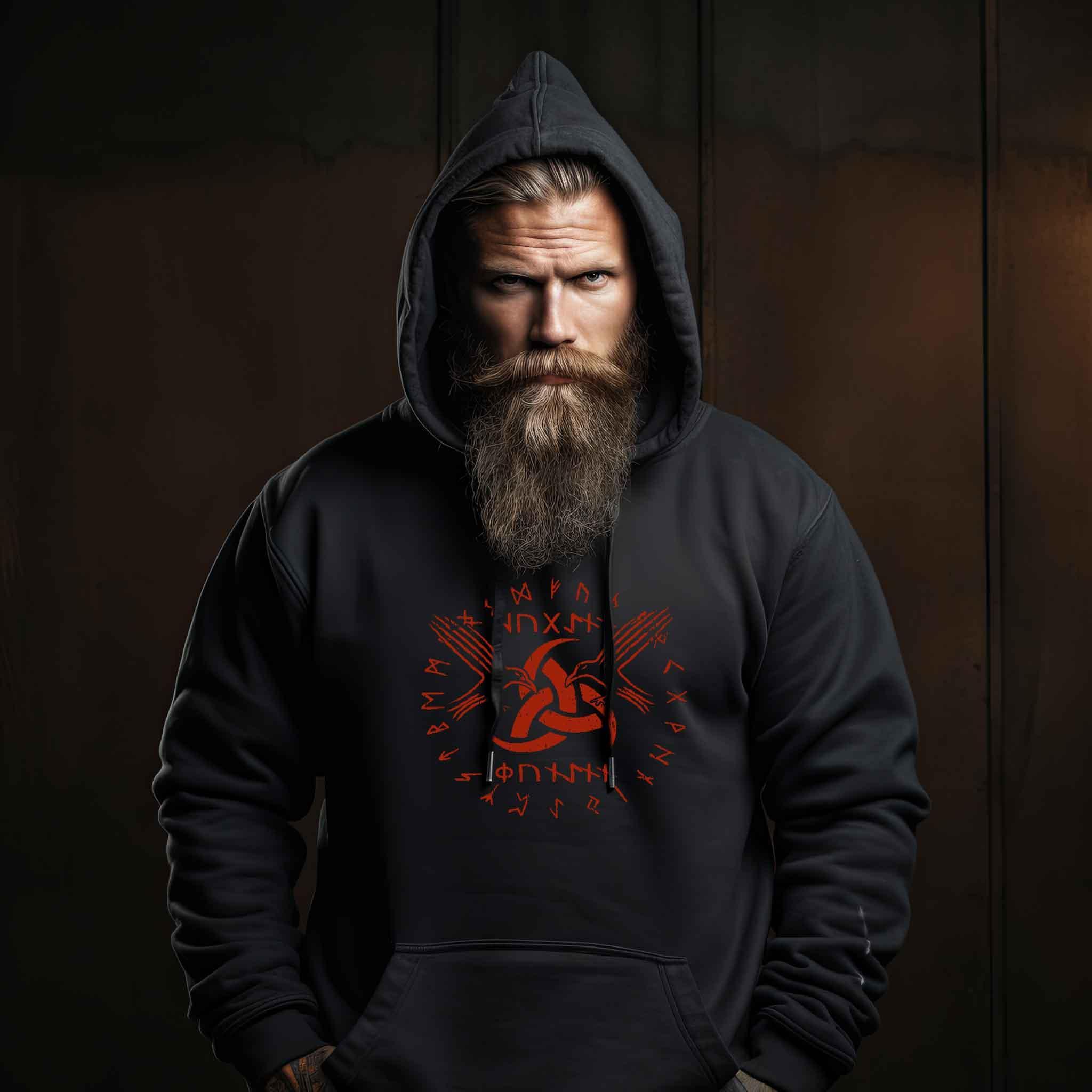Wikinger-Hoodie "Odins Boten" - Huginn und Muninn mit Gjallarhorn - Nordic Viking Wear