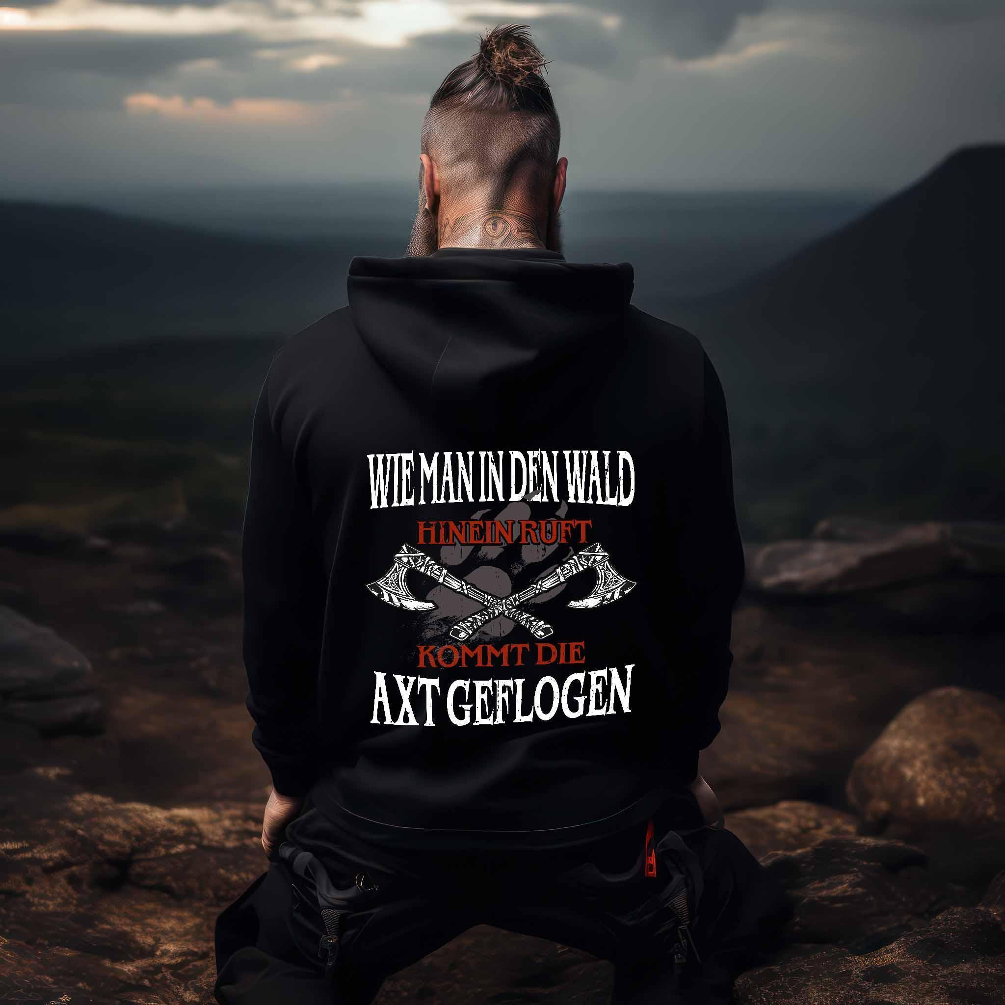 Lustiges Wikinger Premium Hoodie "Wie man in den Wald hineinruft, kommt die Axt geflogen" - Nordic Viking Wear