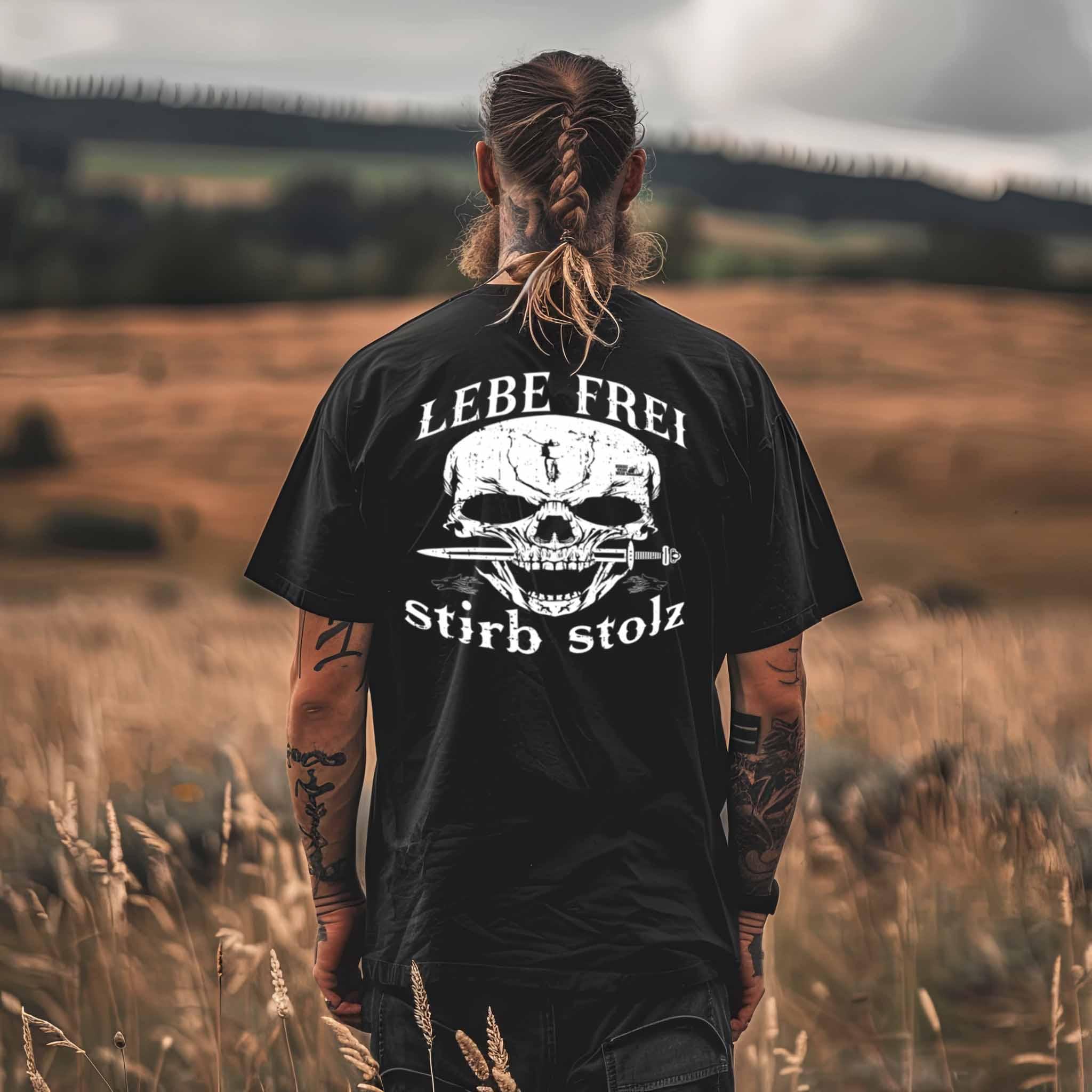 Lebe Frei, Stirb Stolz – Wikinger Oversized Shirt mit Totenkopf und Schwert-Design - Nordic Viking Wear