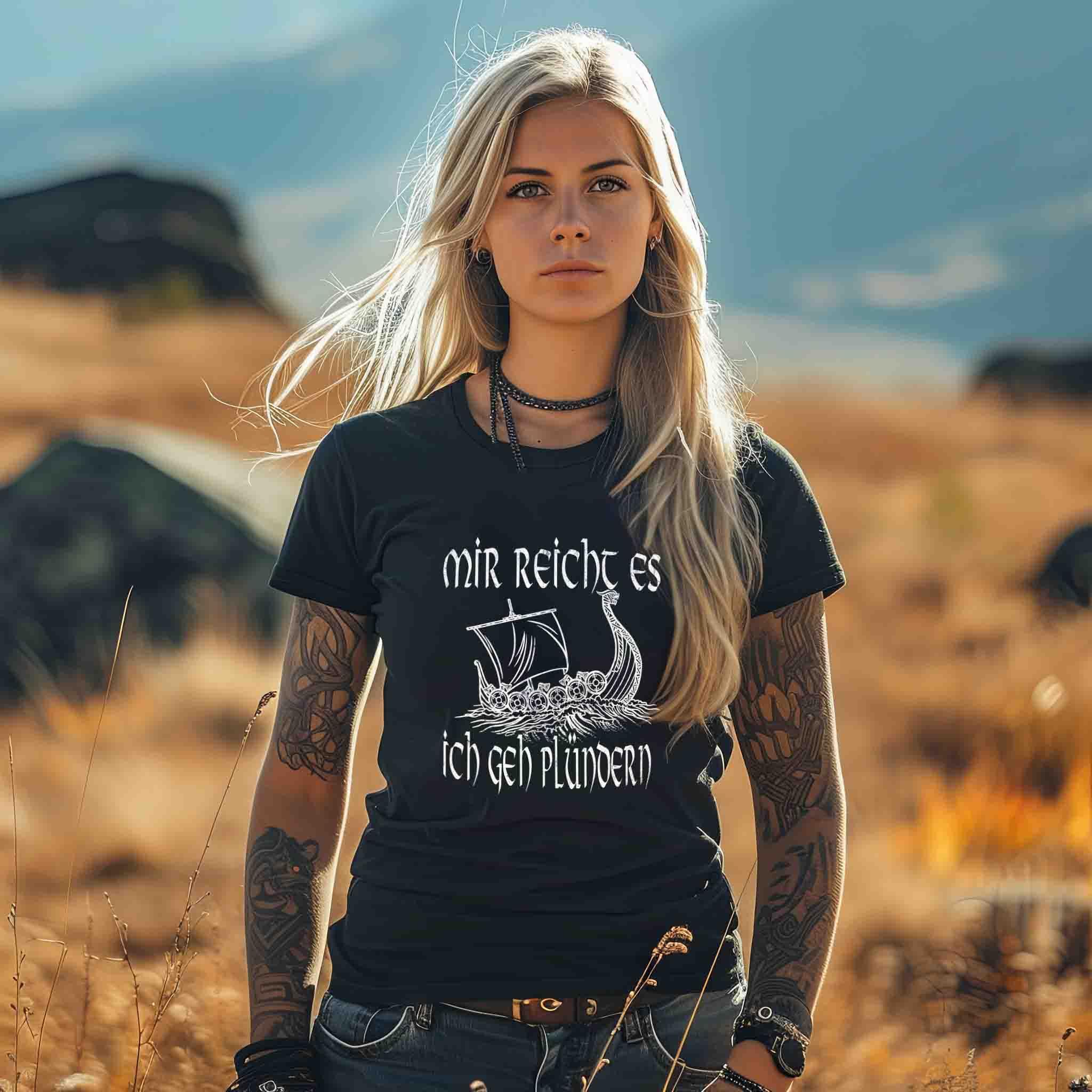 Schildmaiden Extended Shirt – "Mir reicht es, ich gehe plündern" Wikingerschiff - Nordic Viking Wear