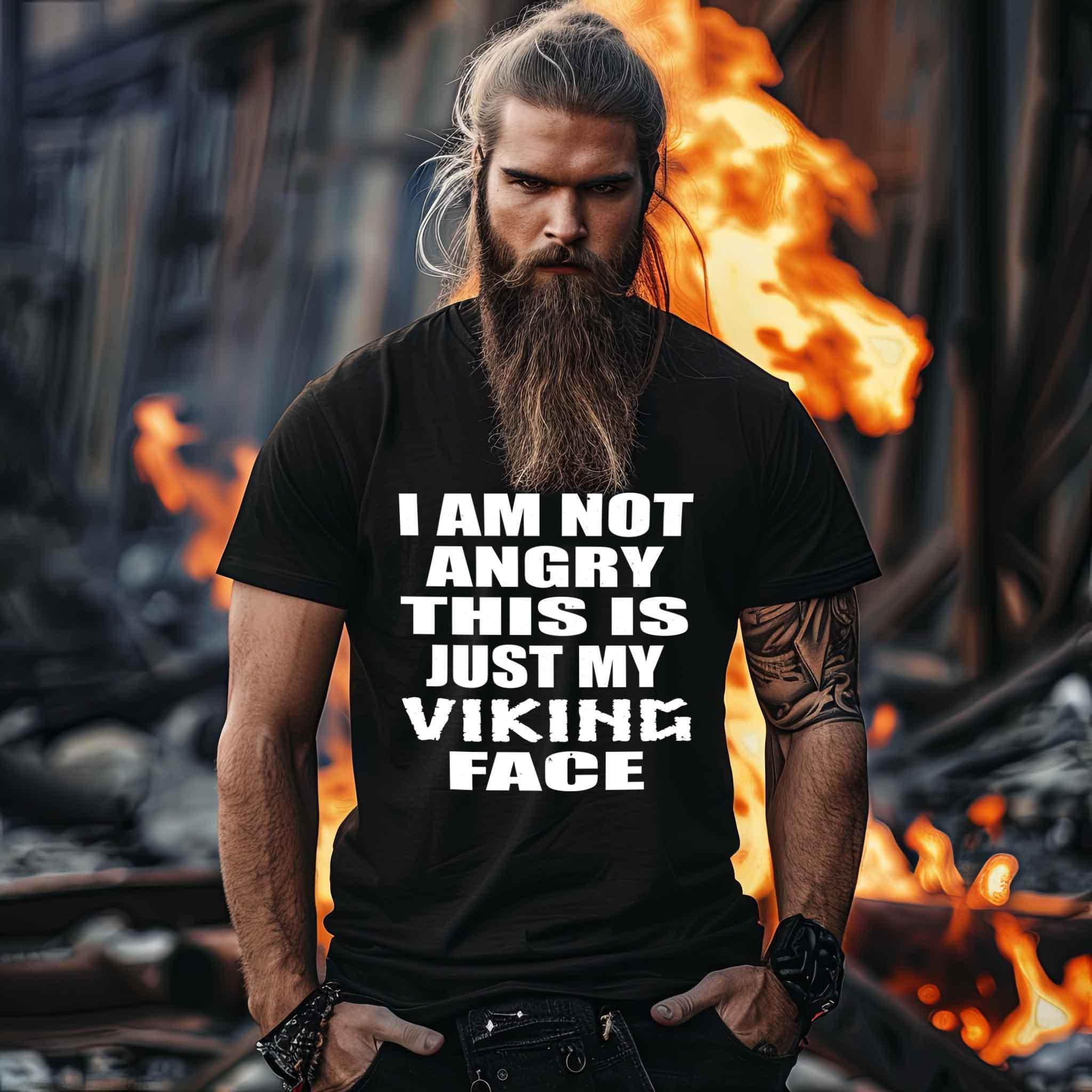 Wikinger Shirt - 'Nicht wütend, nur mein Wikinger-Gesicht' - Lustiges Statement-Shirt - Nordic Viking Wear