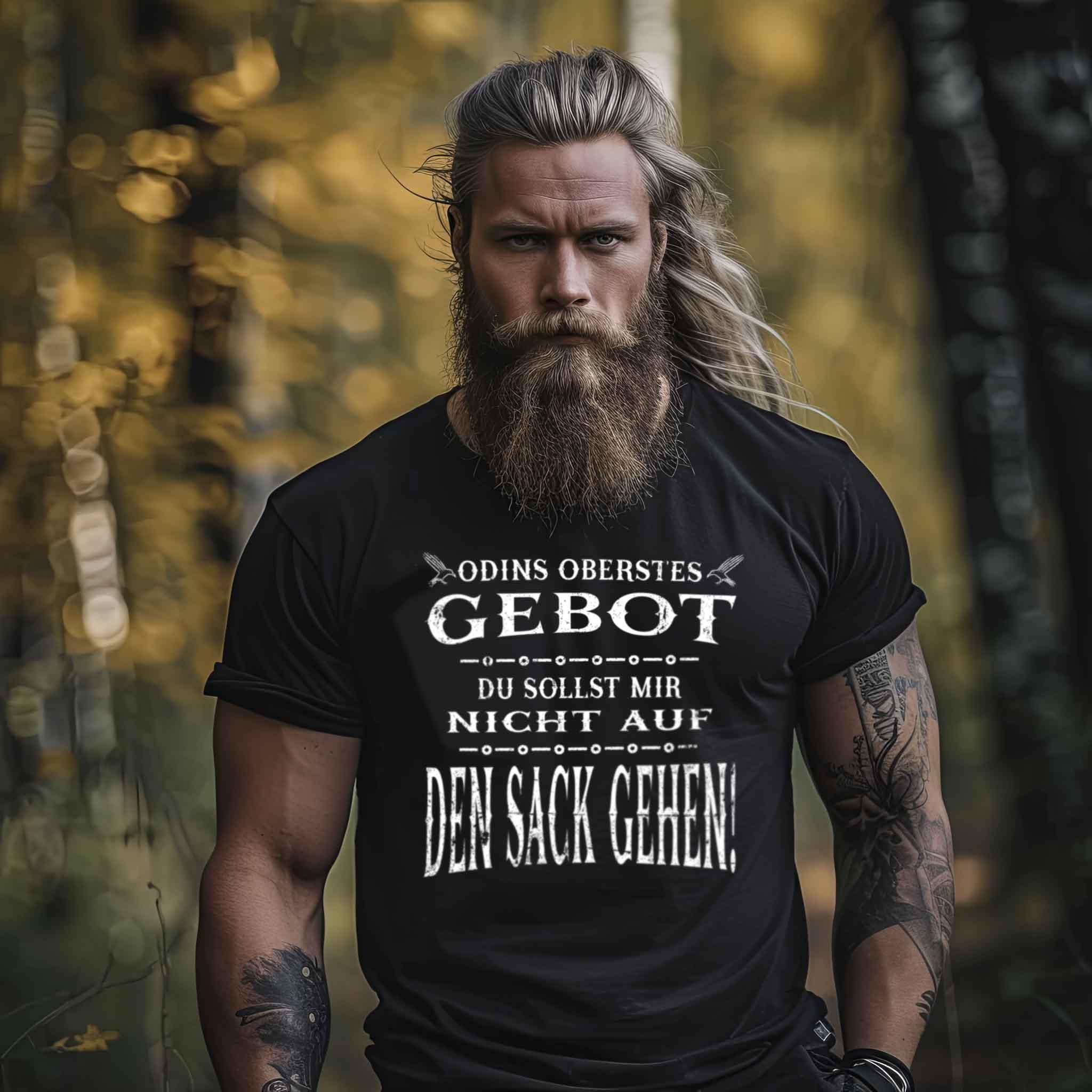 Lustiges Wikinger Premiumshirt - "Odins Oberstes Gebot: Du Sollst Mir Nicht Auf Den Sack Gehen!" - Nordic Viking Wear