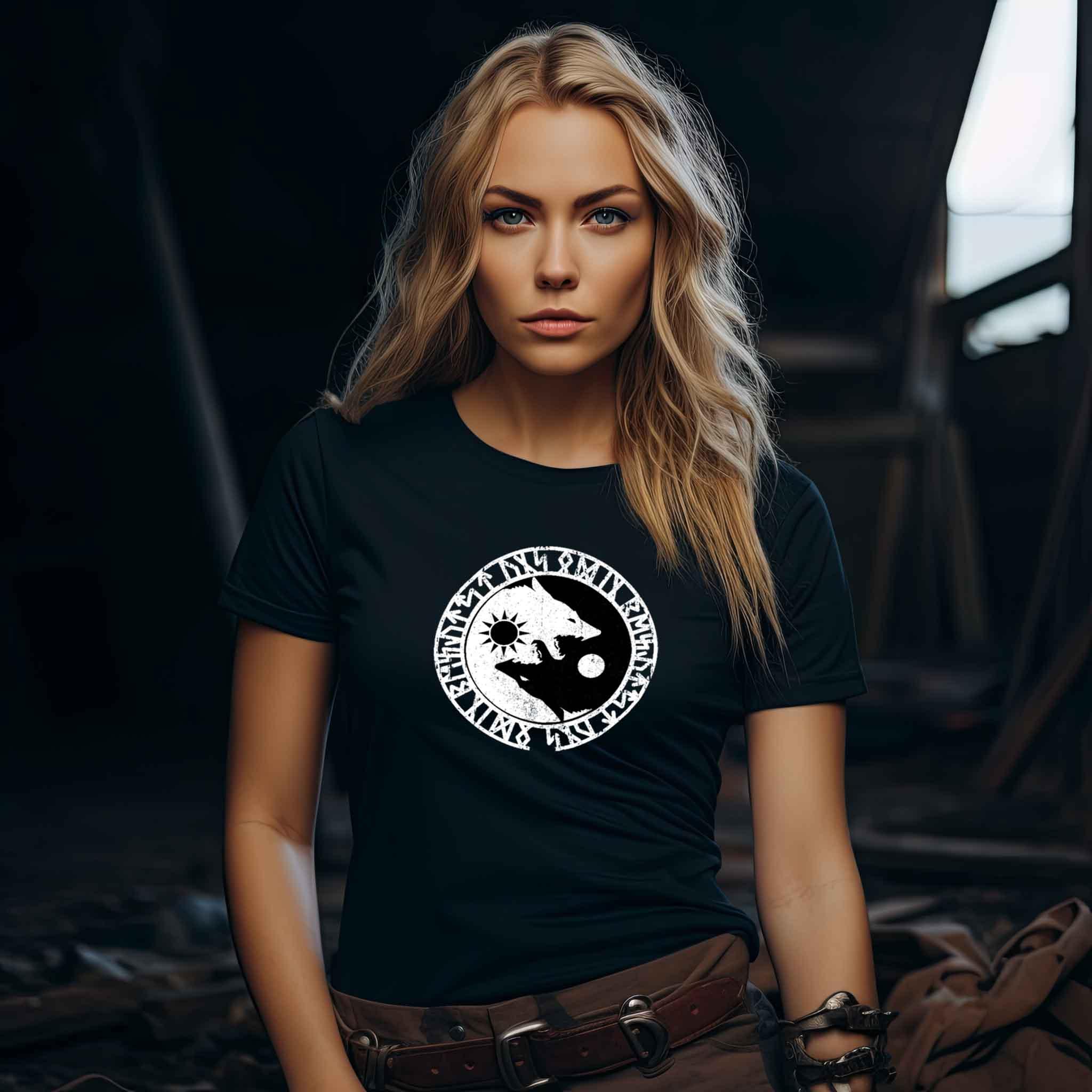 Schildmaiden Extendet Shirt – Fenrir & Runen-Design - Nordic Viking Wear