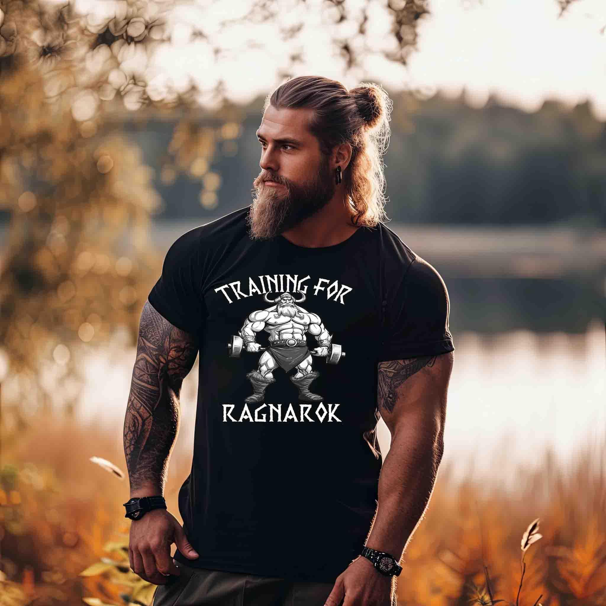 Wikinger Bodybuilder Premiumshirt "Training für Ragnarök" – Motivation & Stärke für das Fitnessstudio - Nordic Viking Wear