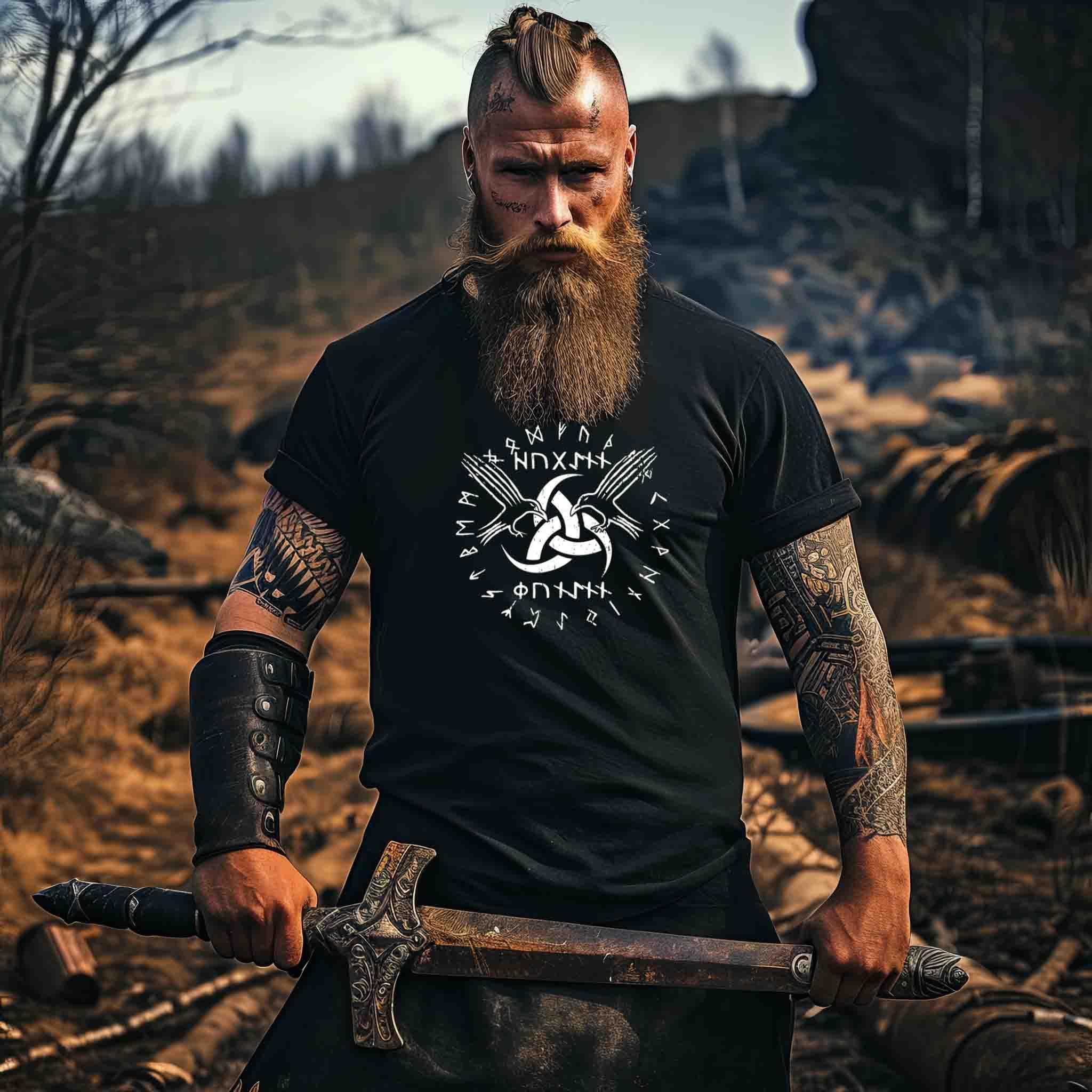 Wikinger-Shirt "Odins Boten" - Huginn und Muninn mit Gjallarhorn - Nordic Viking Wear