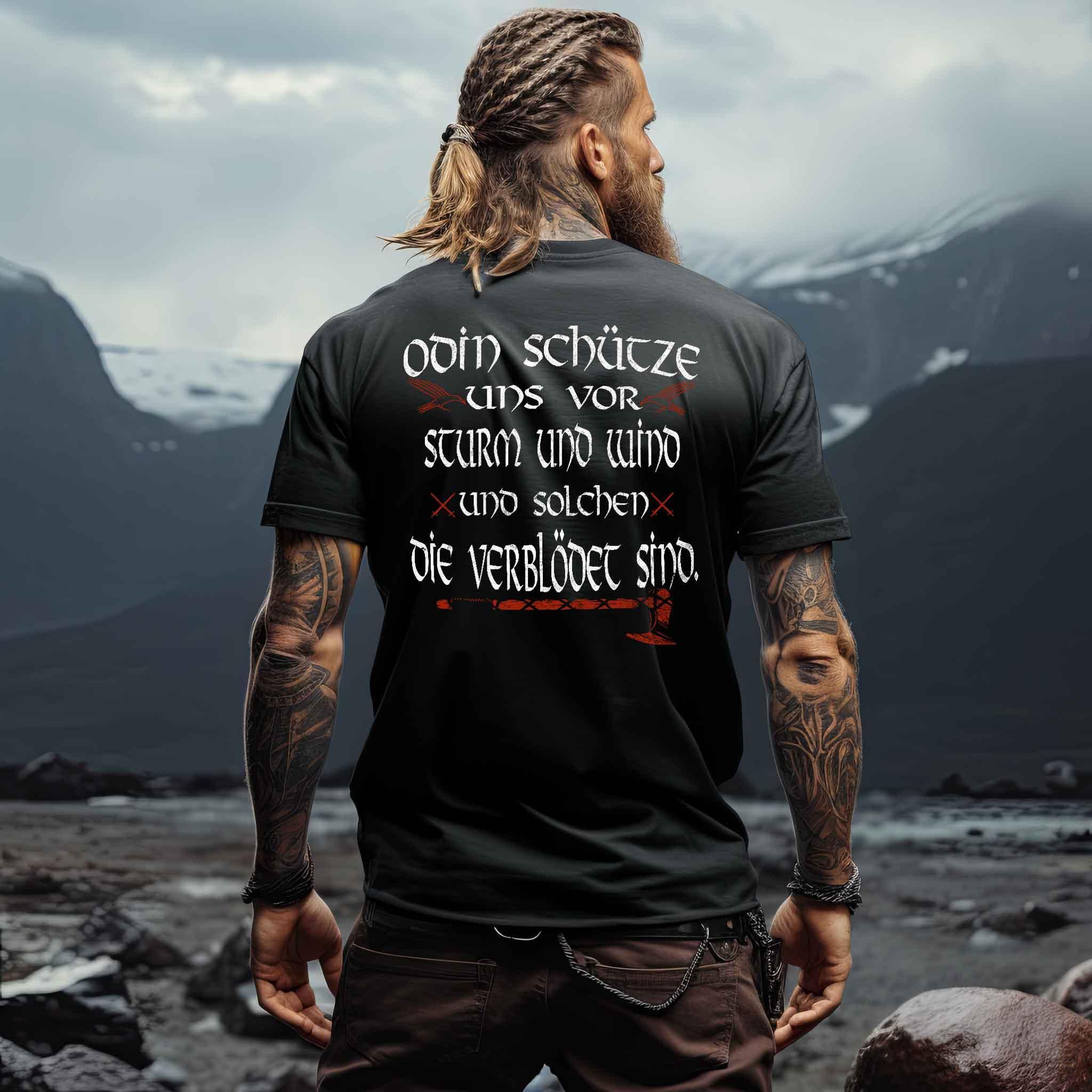 Wikinger Premiumshirt mit Odin-Spruch – "Odin schütze uns vor Sturm und Wind" - Nordic Viking Wear