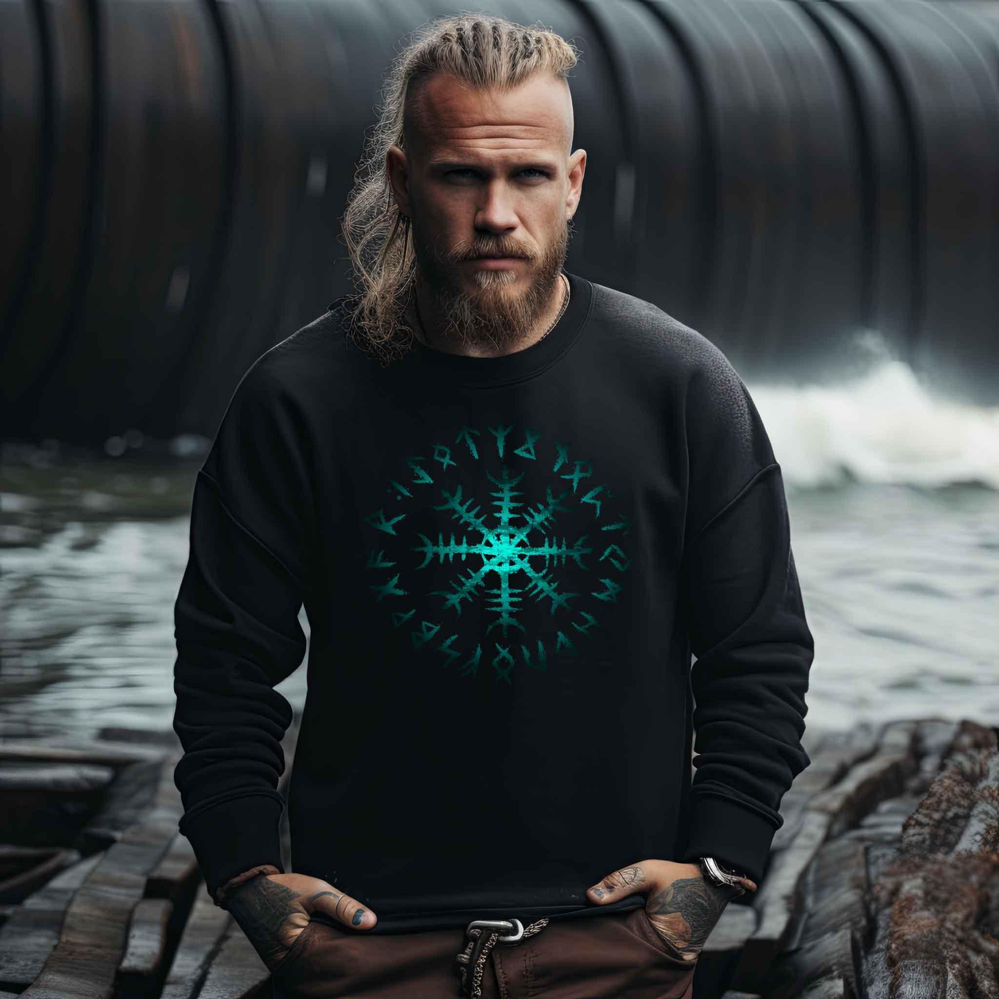 Wikinger Helm des Schreckens Sweatshirt – Mystischer Runenkreis - Nordic Viking Wear