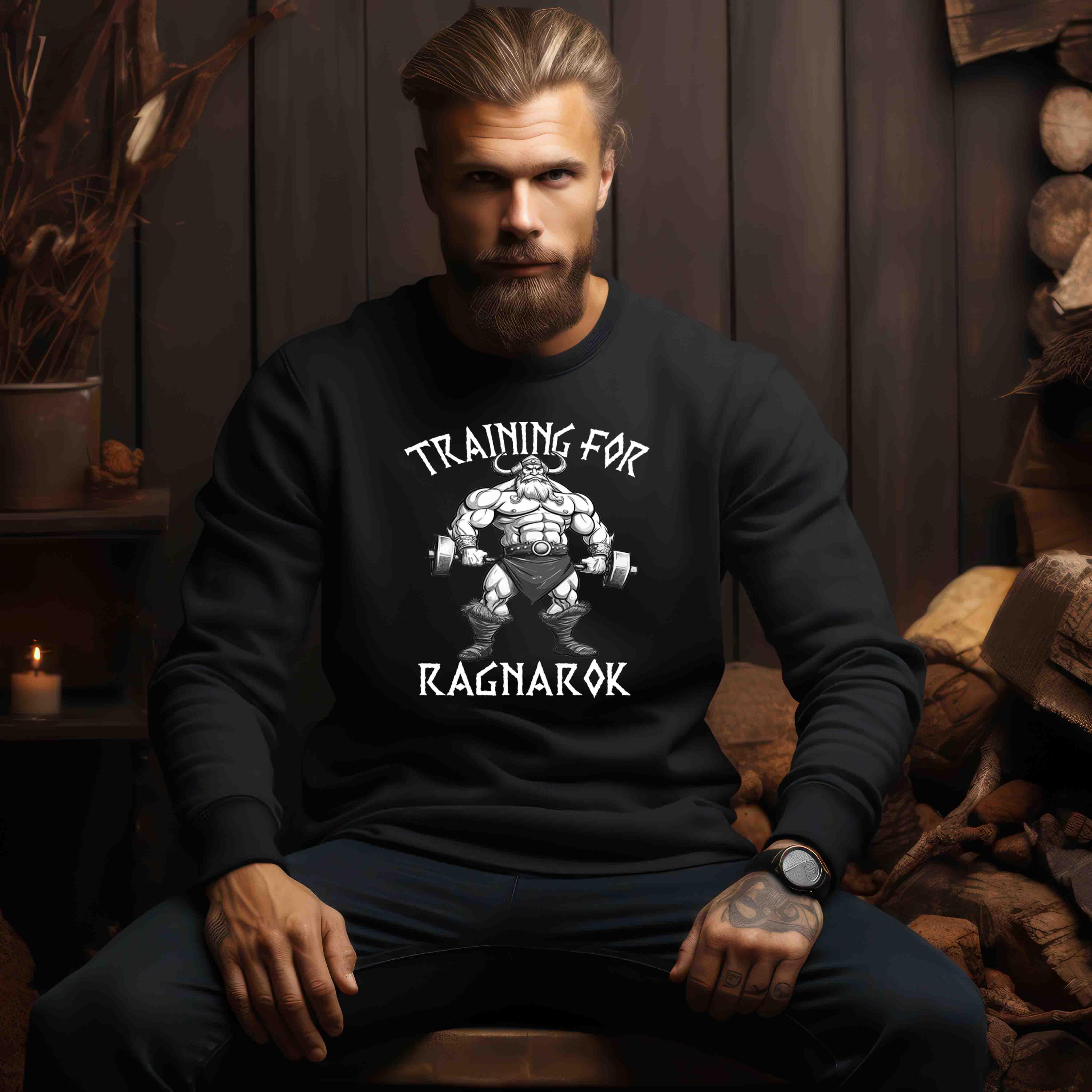 Wikinger Bodybuilder Sweatshirt "Training für Ragnarök" – Motivation & Stärke für das Fitnessstudio - Nordic Viking Wear