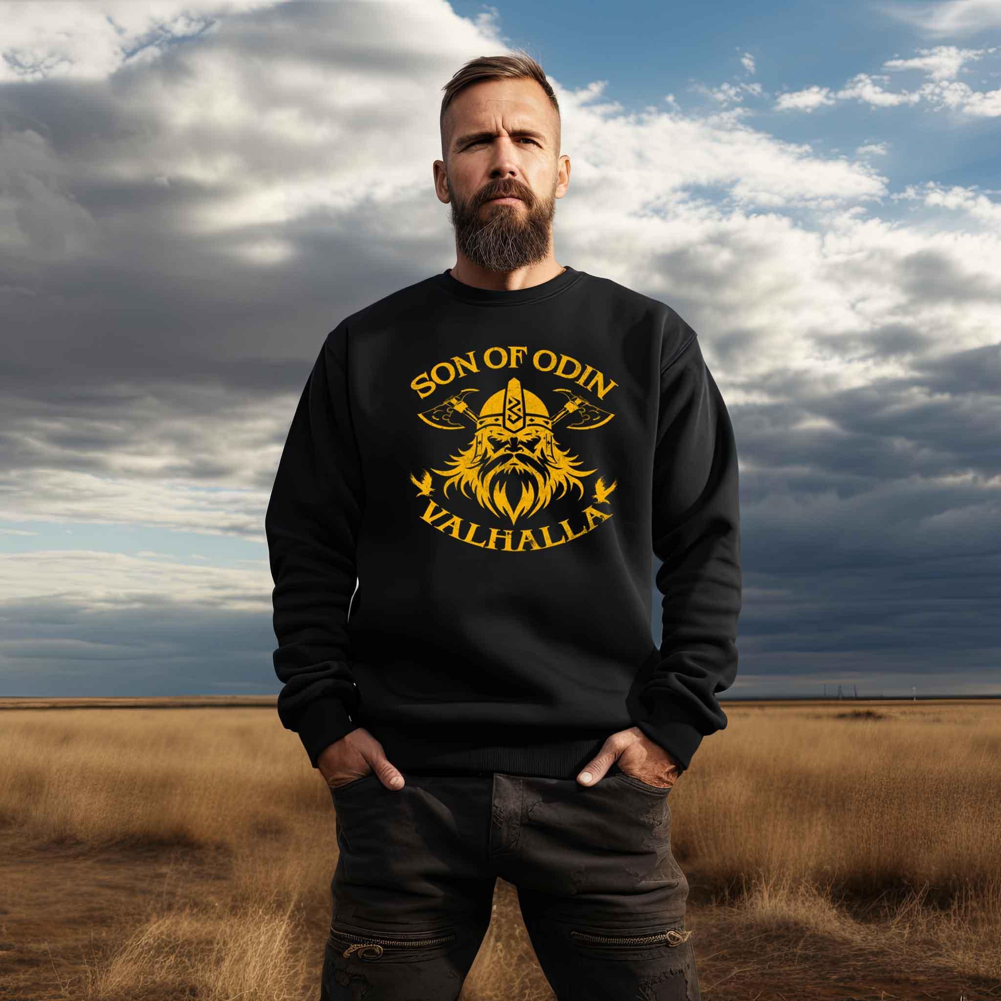 Wikinger Sweatshirt 'Son of Odin – Valhalla' – Stolz und Entschlossenheit - Nordic Viking Wear