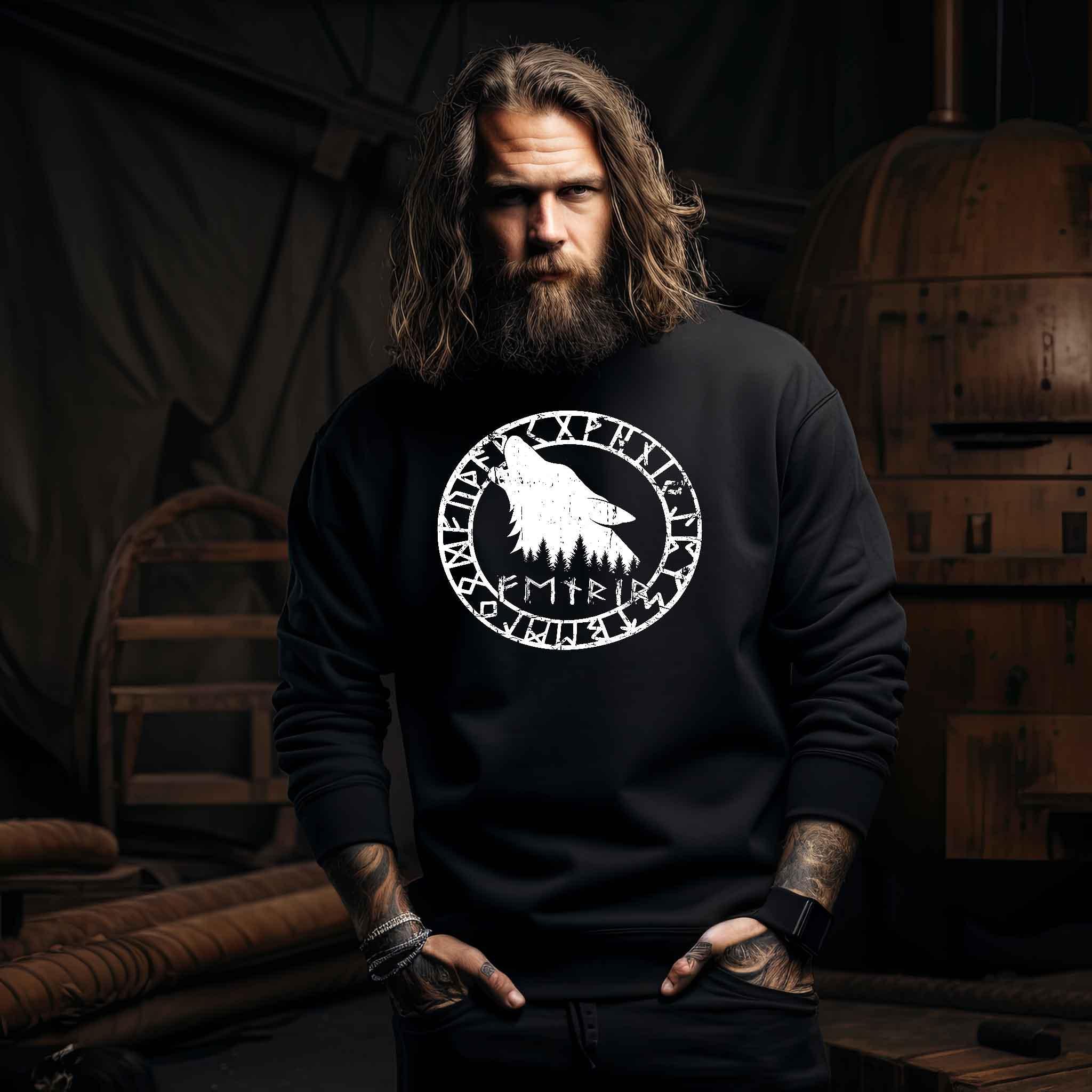 "Fenrir Runenkreis" Wikinger-Sweatshirt – Verkörpere die Macht des legendären Wolfs - Nordic Viking Wear
