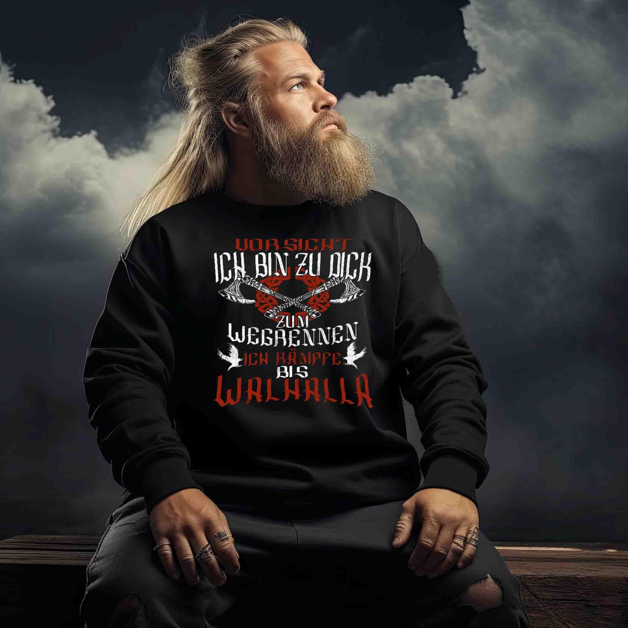 "Lustiges Wikinger-Sweatshirt – 'Ich bin zu dick zum Wegrennen - Nordic Viking Wear
