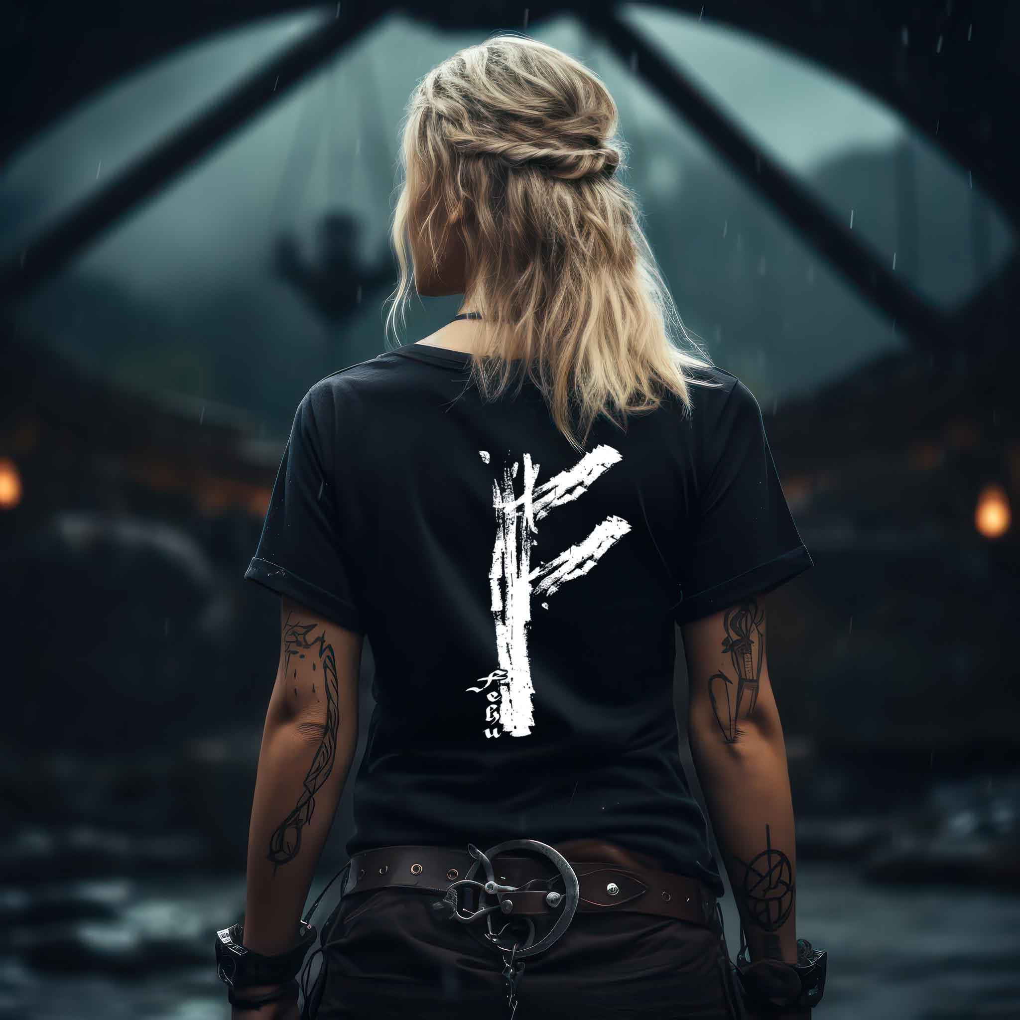Schildmaiden Premiumshirt Fehu Rune T-Shirt – Symbol für Wohlstand und Energie - Nordic Viking Wear