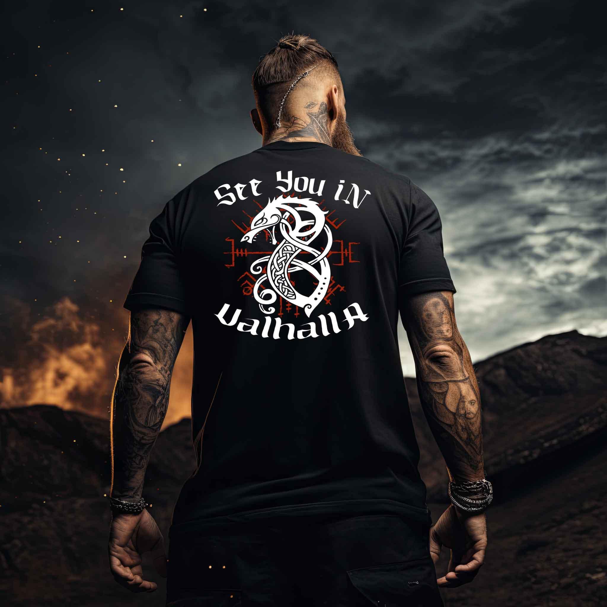 "Fenrir’s Oath" Wikinger-Shirt – "See You in Valhalla" - Nordic Viking Wear