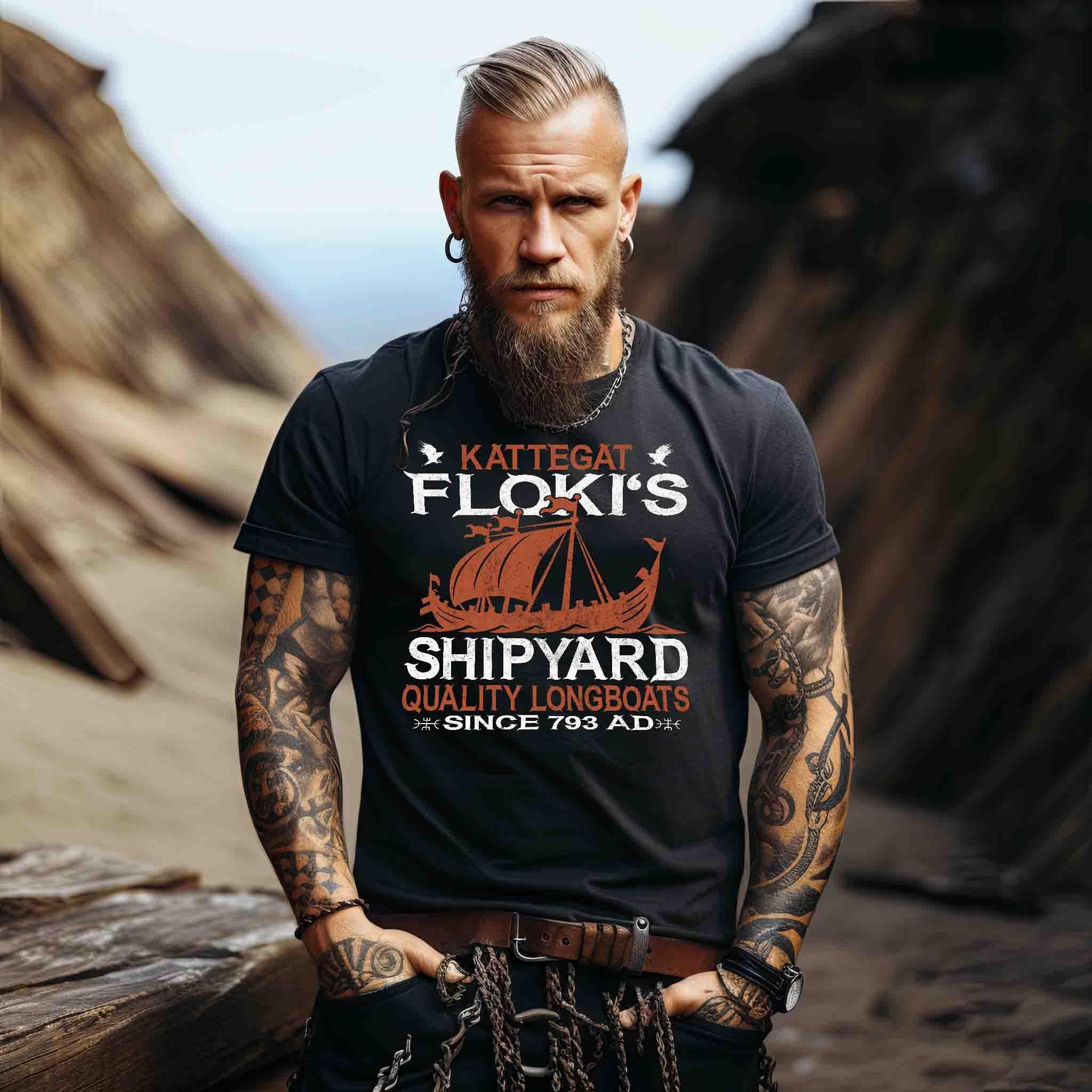 "Kattegat Floki's Shipyard" T-Shirt – Ehre die Kunst des Schiffbaus - Nordic Viking Wear
