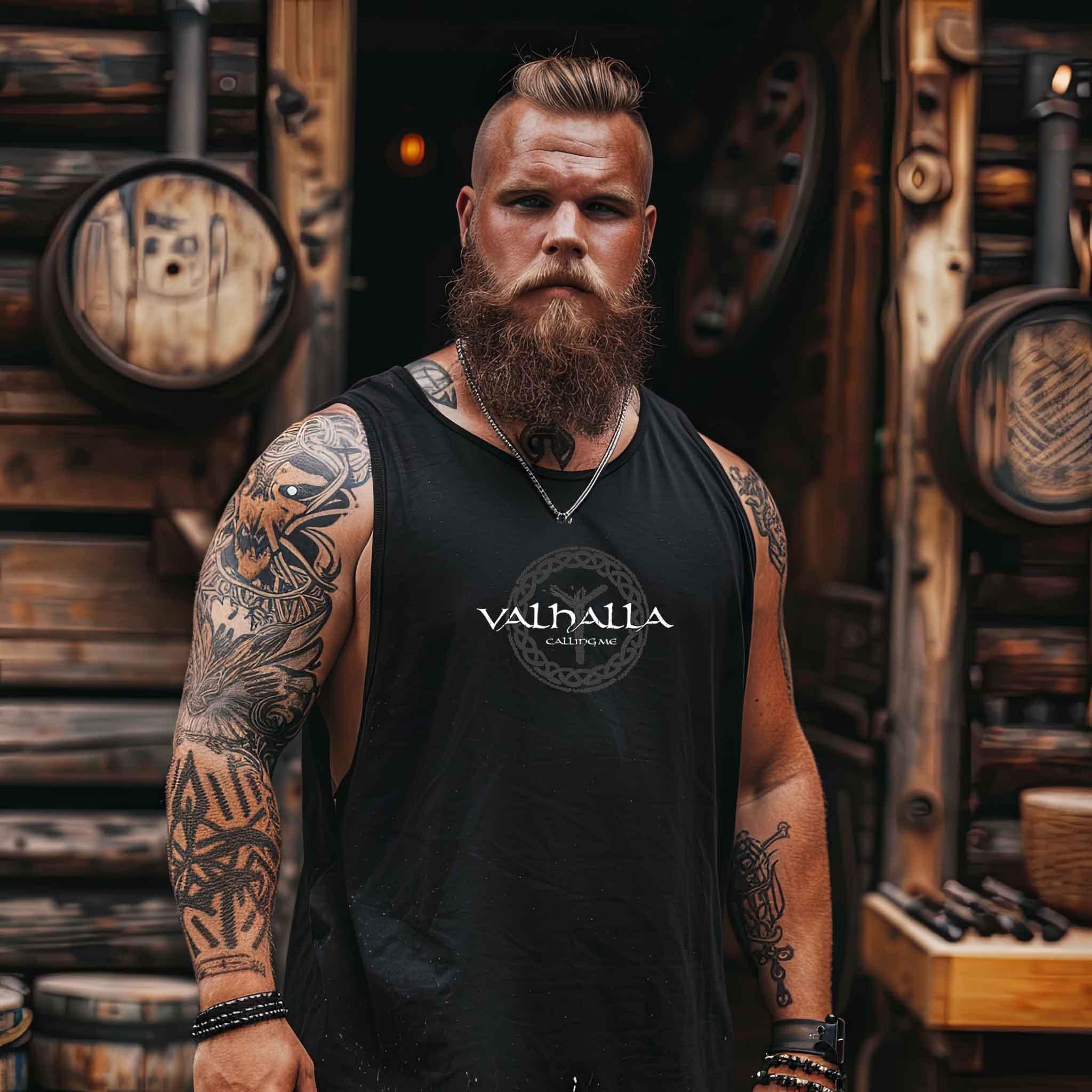 Wikinger-Tanktop "Valhalla Calling Me" mit Rune Algiz – Nordische Mythologie Tanktop - Nordic Viking Wear