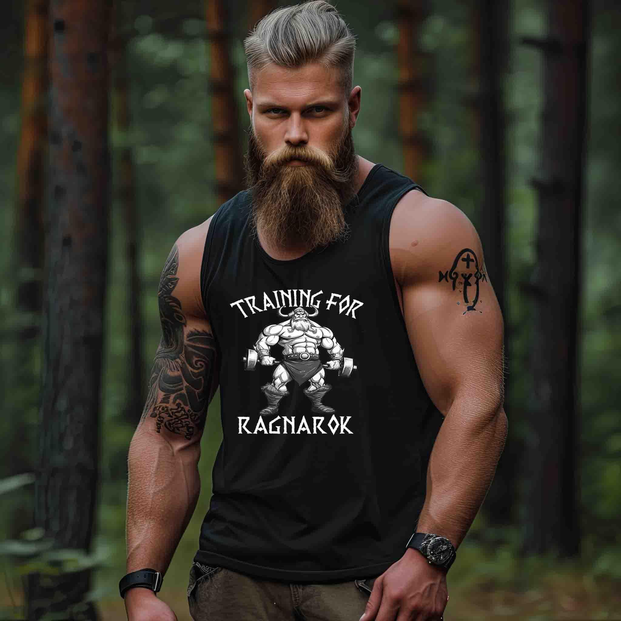 Wikinger Bodybuilder Tank Top "Training für Ragnarök" – Motivation & Stärke für das Fitnessstudio - Nordic Viking Wear