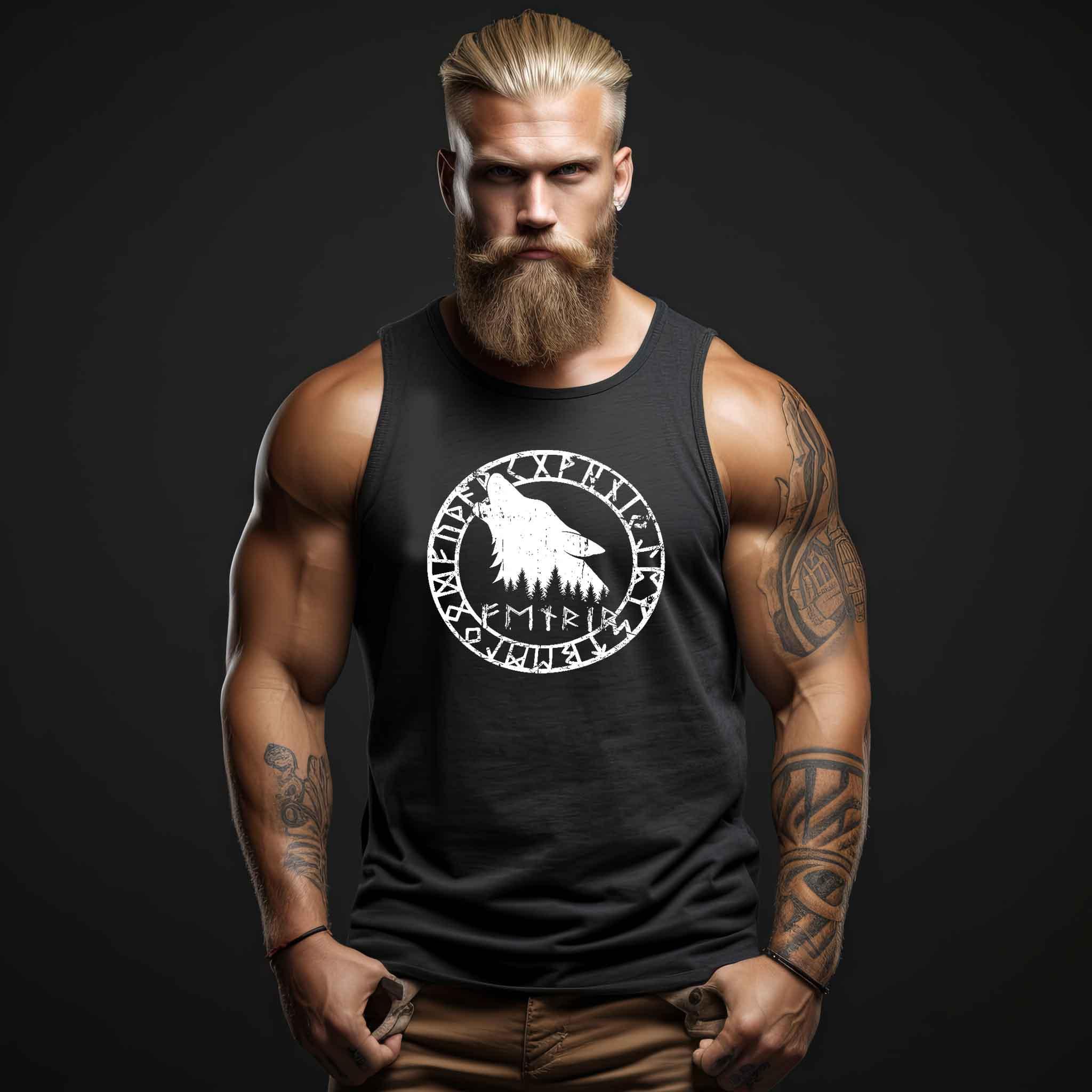 "Fenrir Runenkreis" Wikinger-Tank Top – Verkörpere die Macht des legendären Wolfs - Nordic Viking Wear