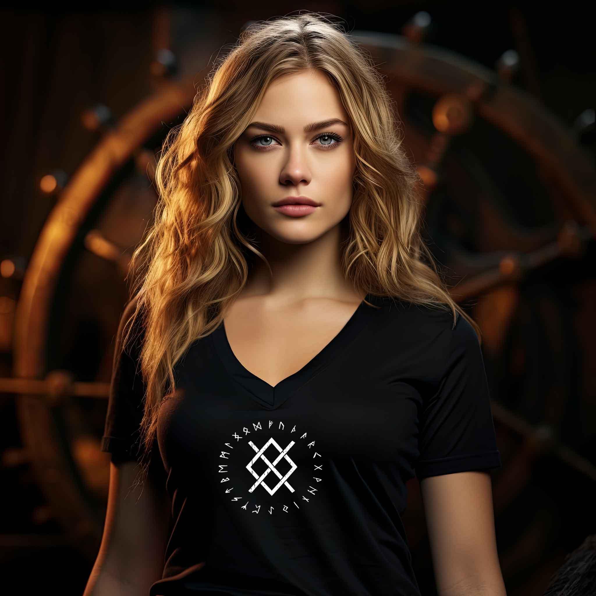 "Odins Gungnir Rune" Schildmaiden V-Neck – Stärke des Allvaters - Nordic Viking Wear