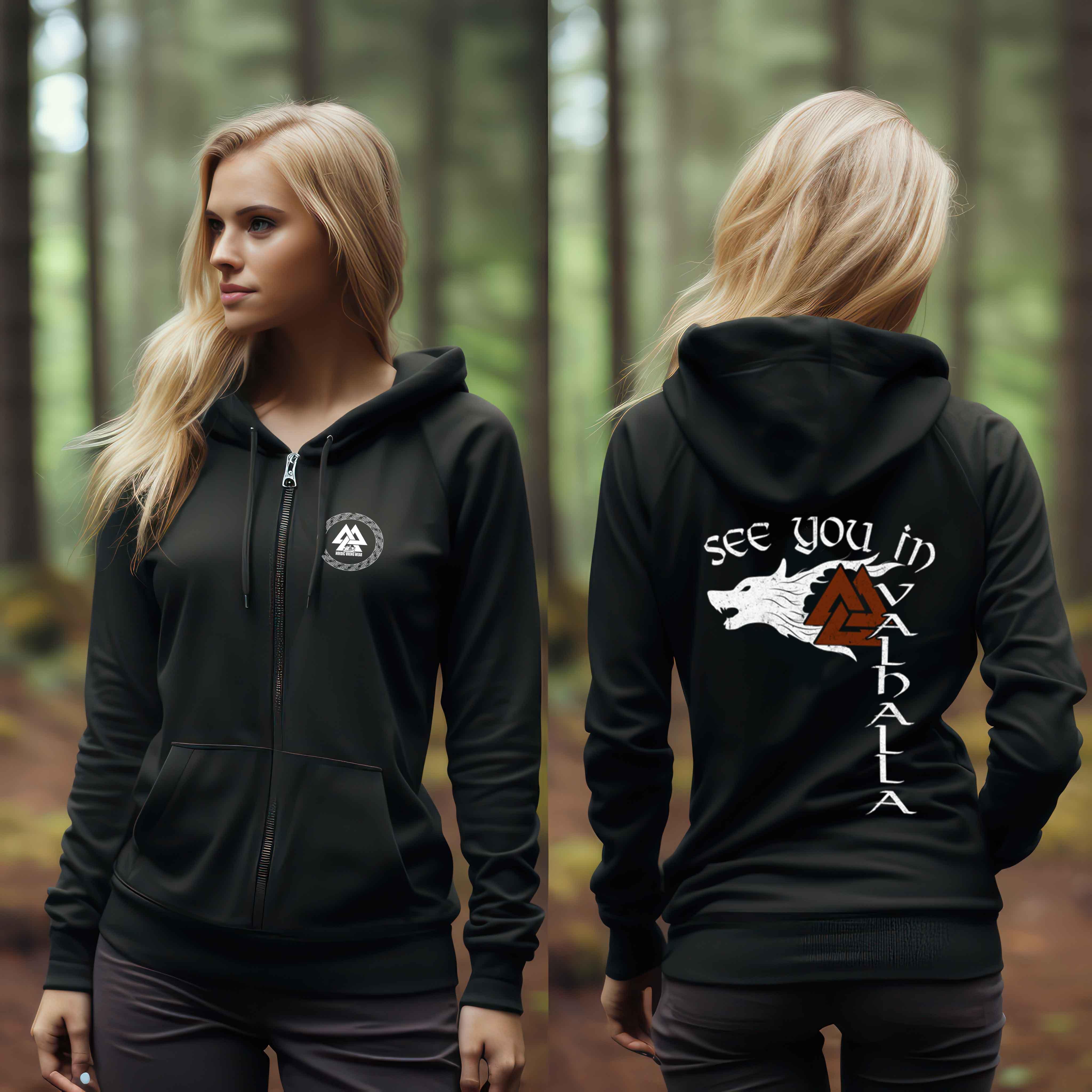 Fenris & Valknut: Das Erbe der Wikinger - Rückendruck Organic Zipper mit mythischer Kraft - Nordic Viking Wear