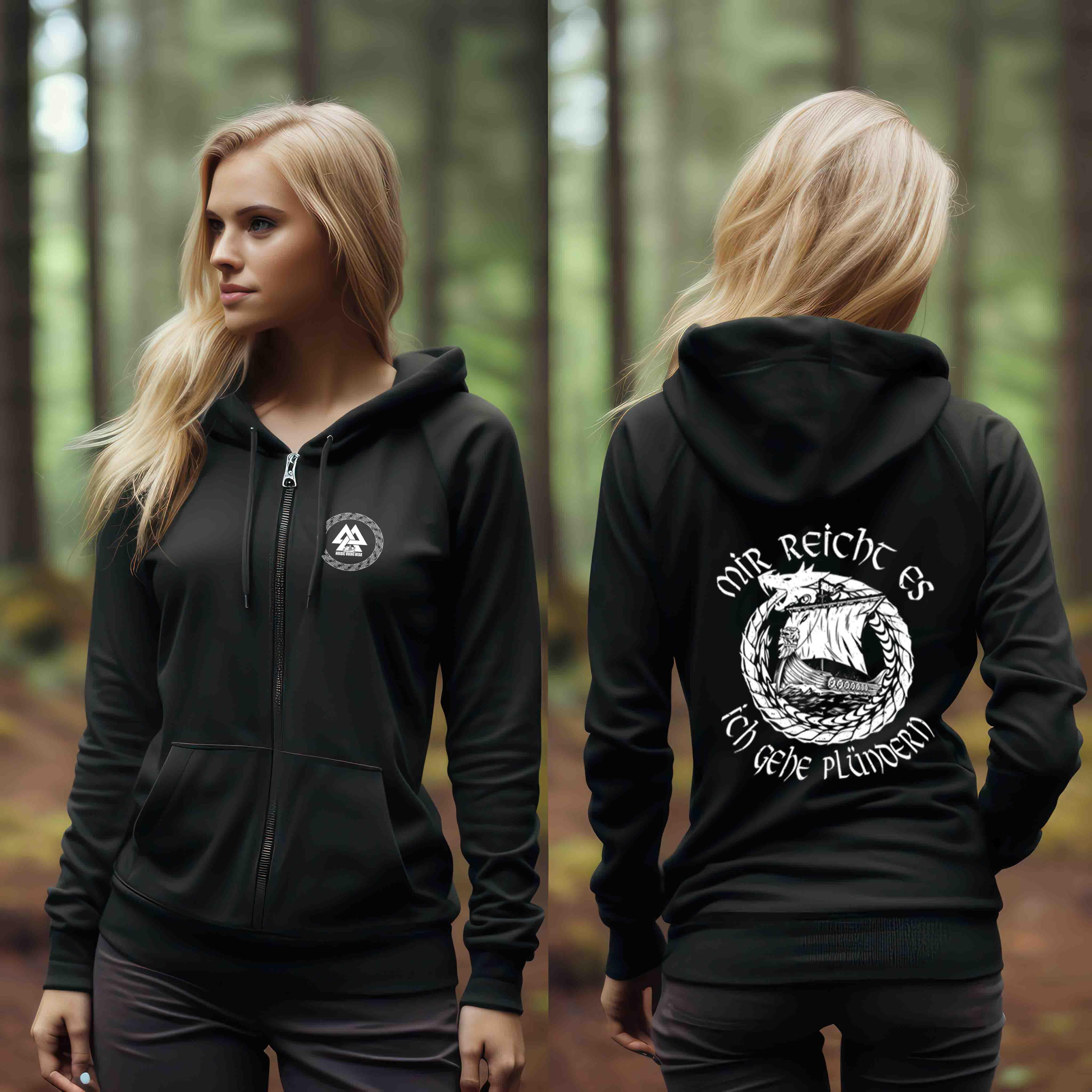 Wikinger-Plünderer Organic Zipper – "Mir reicht's, ich gehe plündern" – Drachenschiff-Design - Nordic Viking Wear