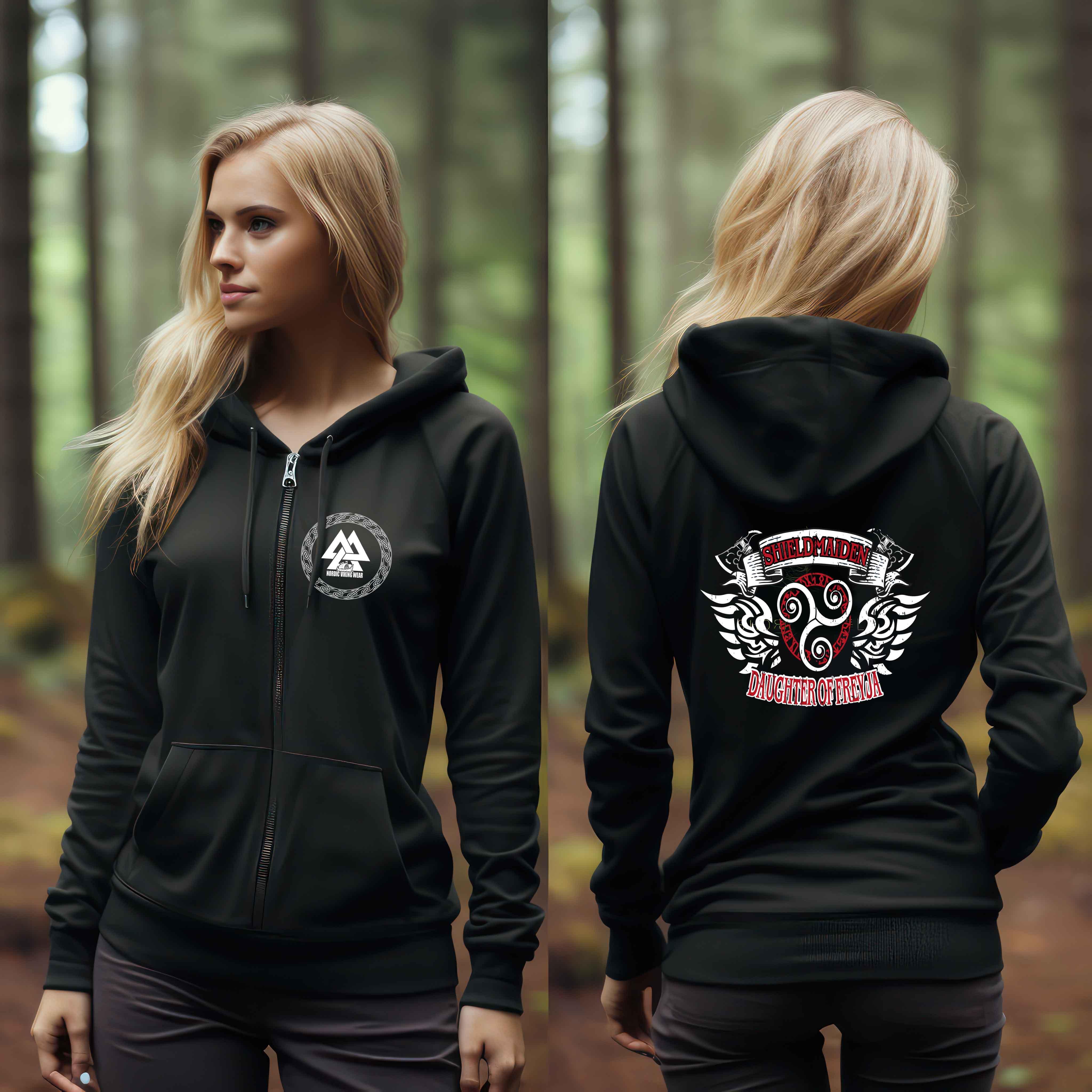 "Kraft des Nordens: Shieldmaiden-Freyja Unisex Organic Zipper – Ehre deine Mythen"