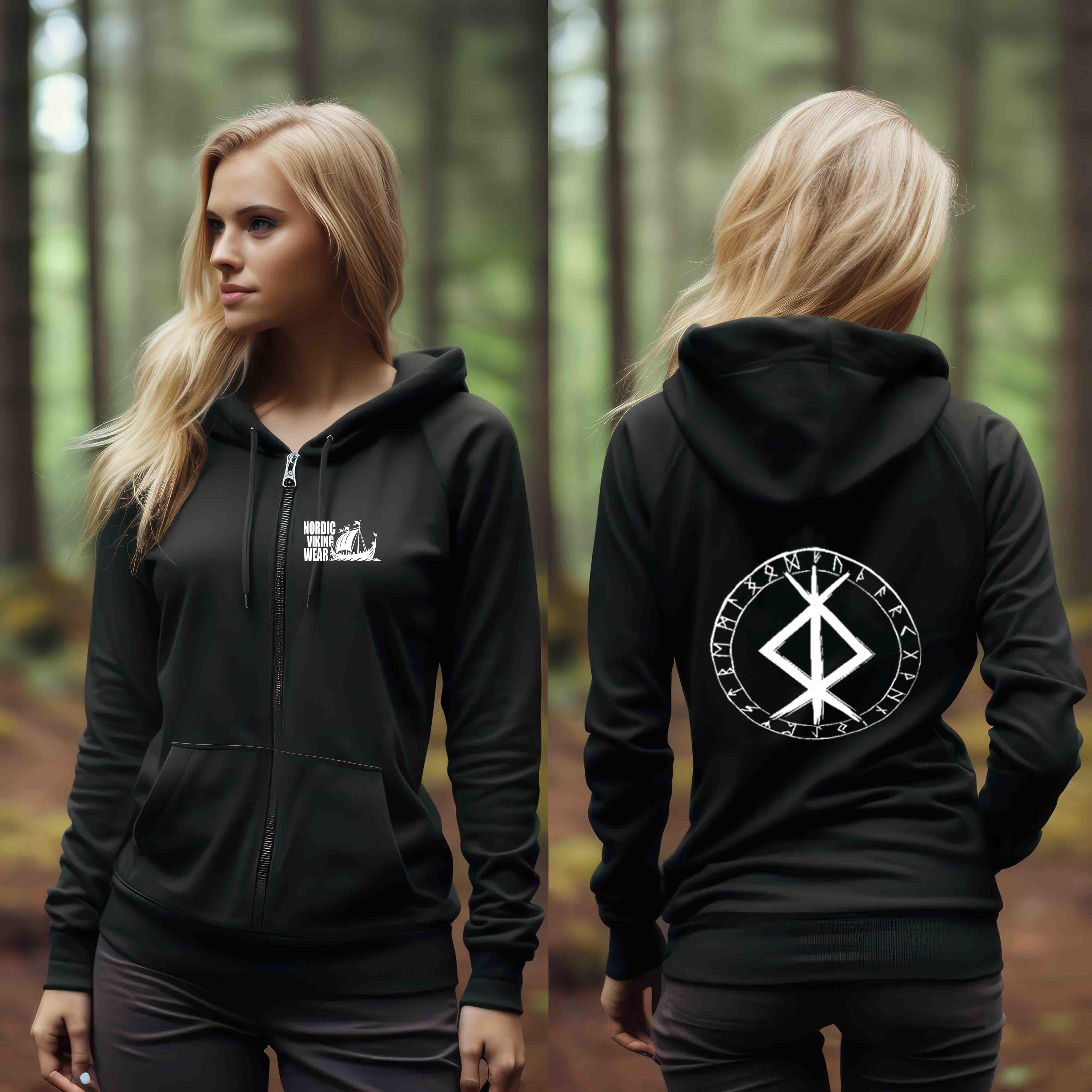 Wikinger Runen Zip Hoodie Unisex Bio Zipper