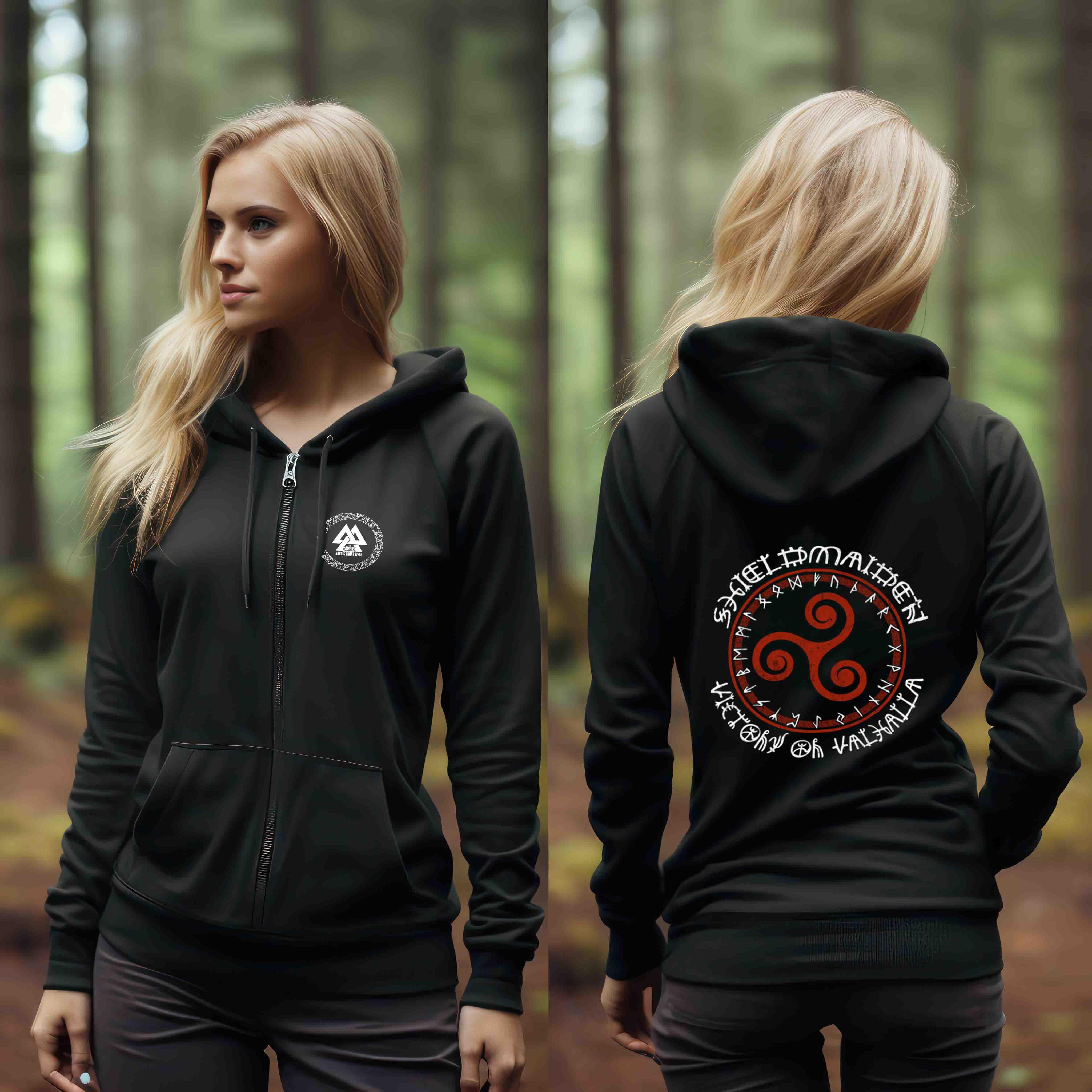 Triskelion Ehre: Schildmaiden Organic Zipper mit Runenkreis – Für Kriegerinnen des Alltags - Nordic Viking Wear