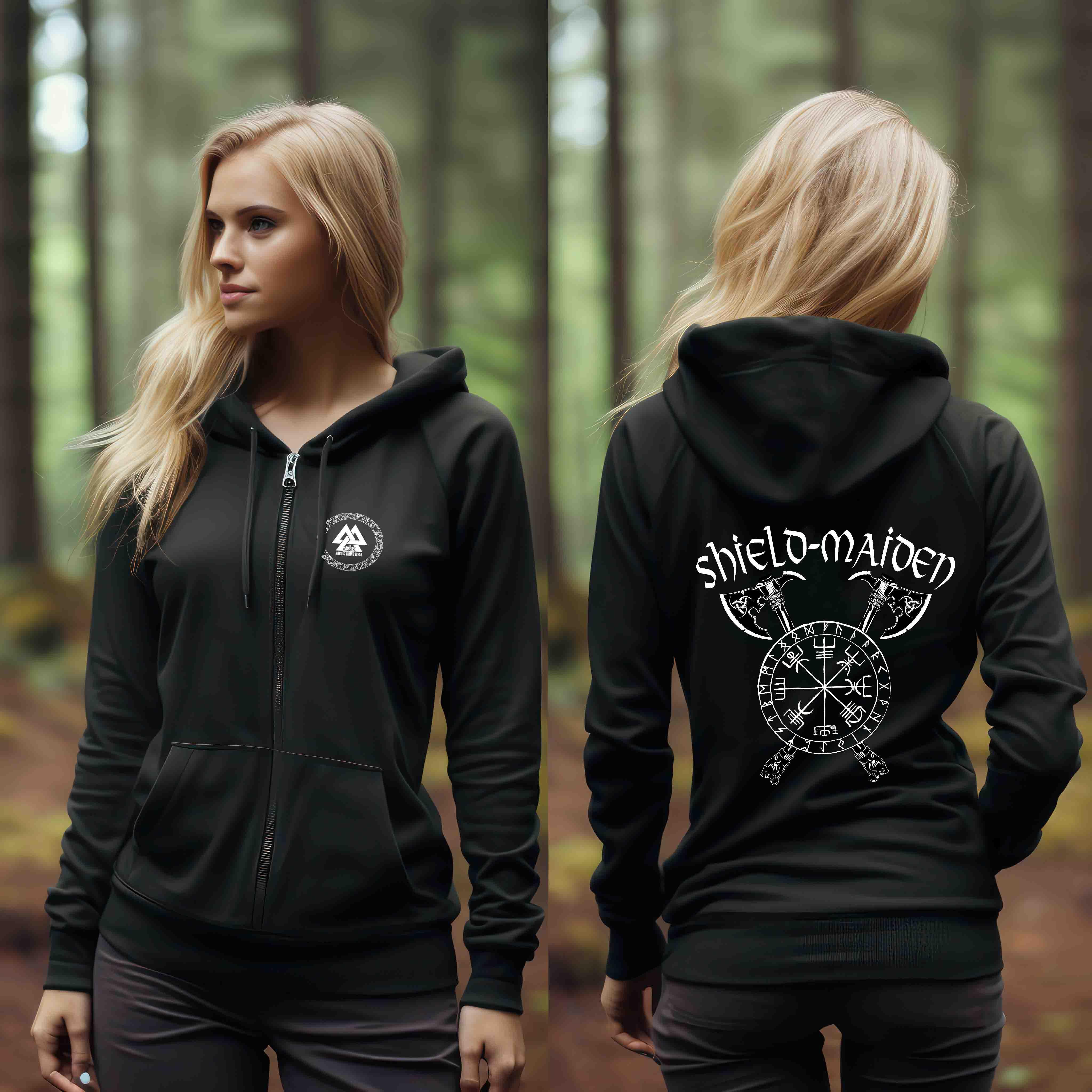 Schildmaid Unisex Organic Zipper mit Valknut & Gekreuzten Äxten - Nordic Viking Wear