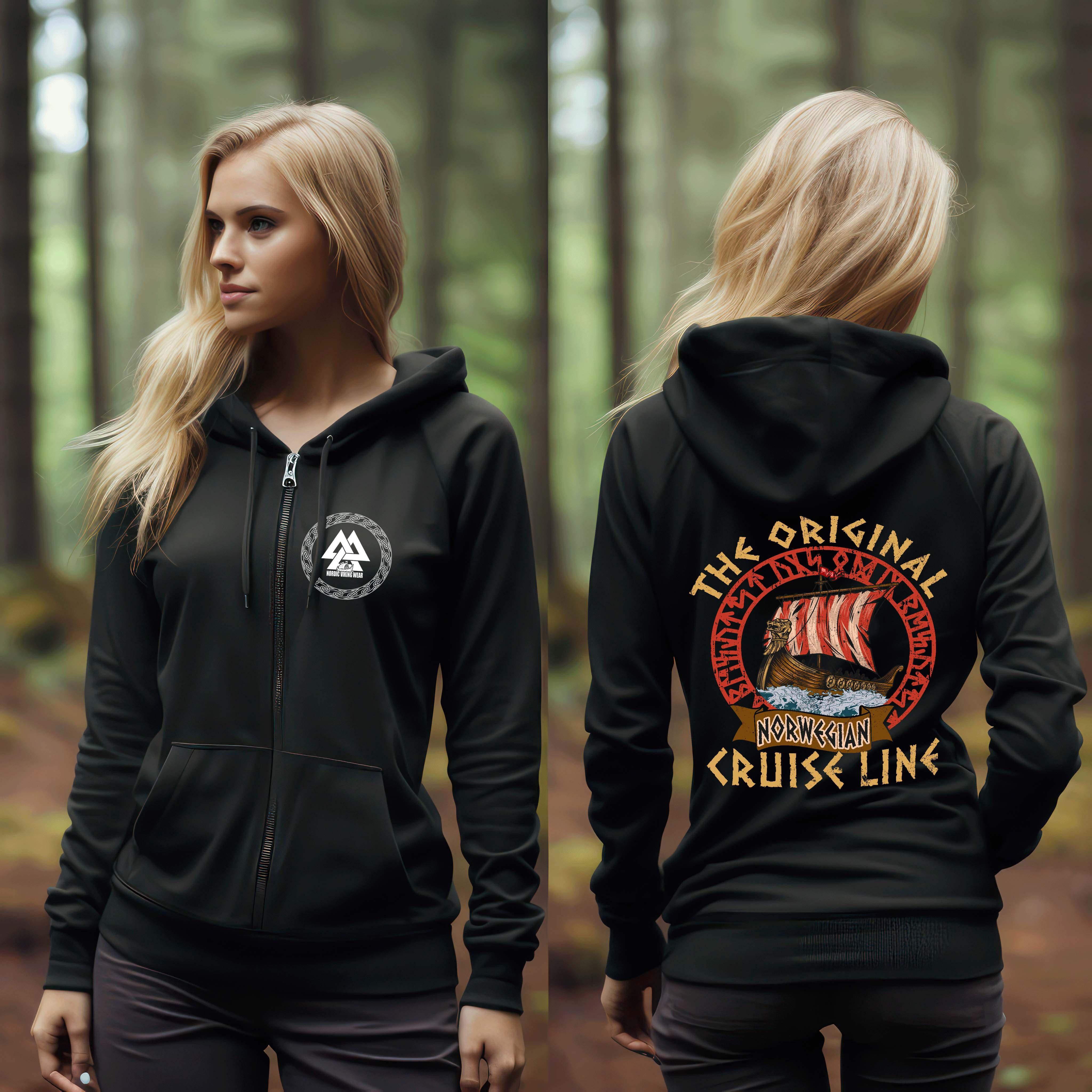 Organic Zipper mit Viking-Design – "The Original Norwegian Cruise Line" – Nachhaltige Mode für Abenteurer