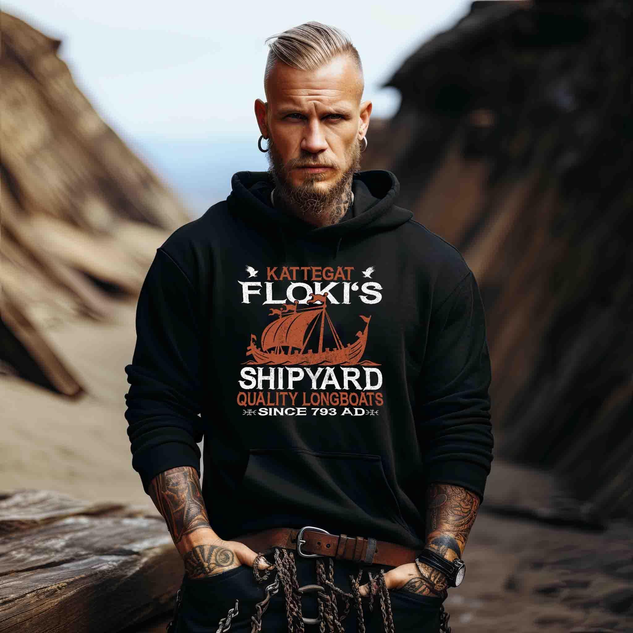 "Kattegat Floki's Shipyard" Hoodie – Ehre die Kunst des Schiffbaus - Nordic Viking Wear