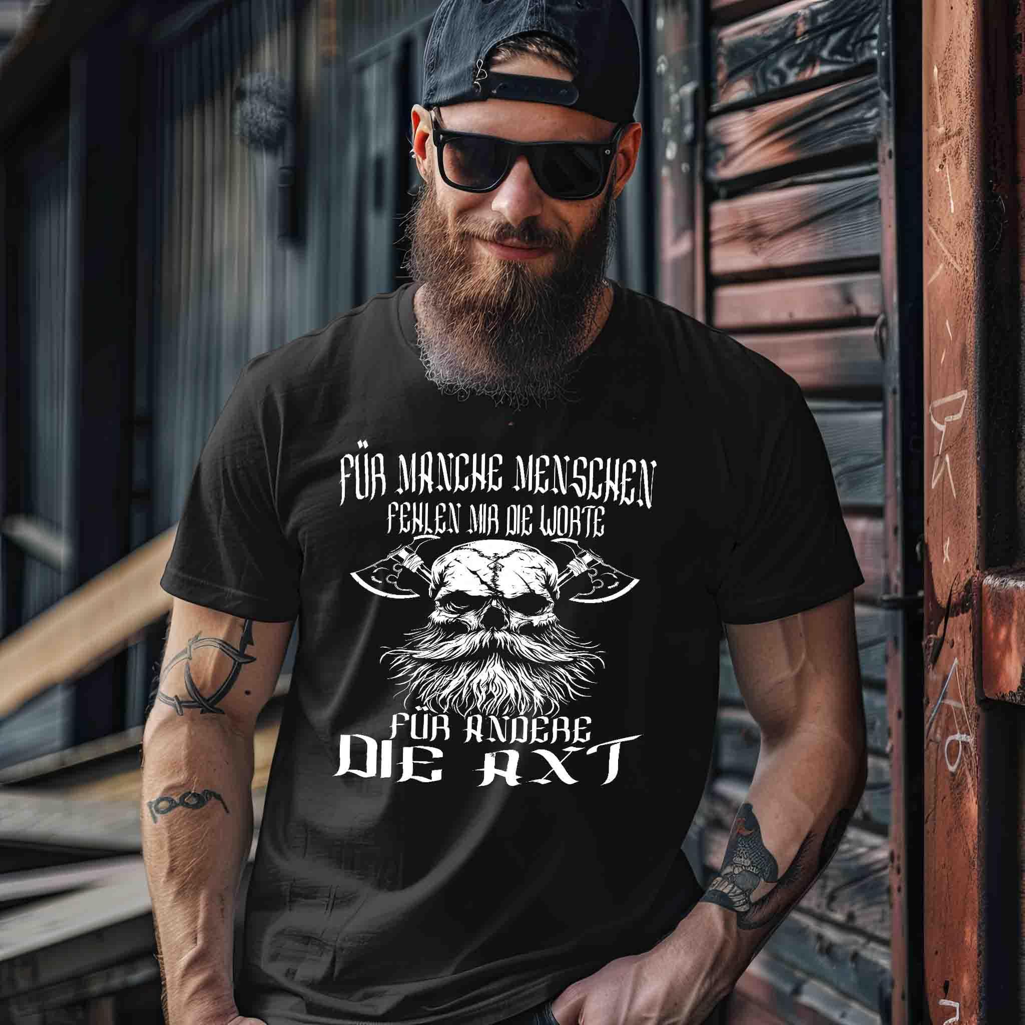 Lustiges Wikinger-Premiumshirt - "Für manche die Worte, für andere die Axt" - Starker Wikinger-Look - Nordic Viking Wear