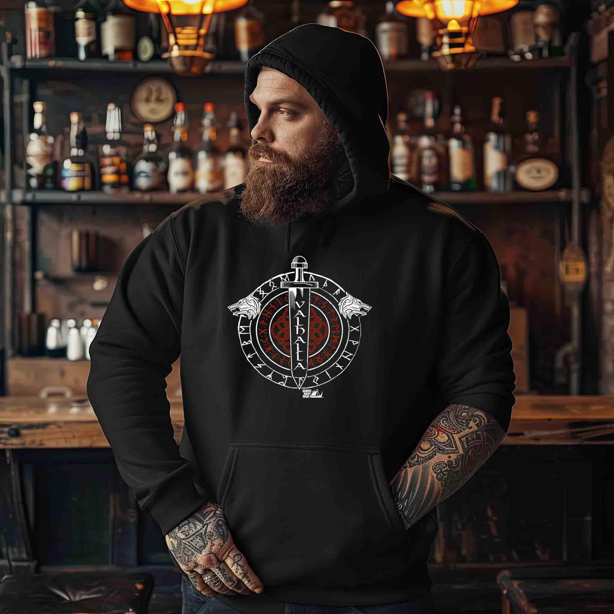 Wikinger Hoodie – VALHALLA Runenkreis & Wolfswächter