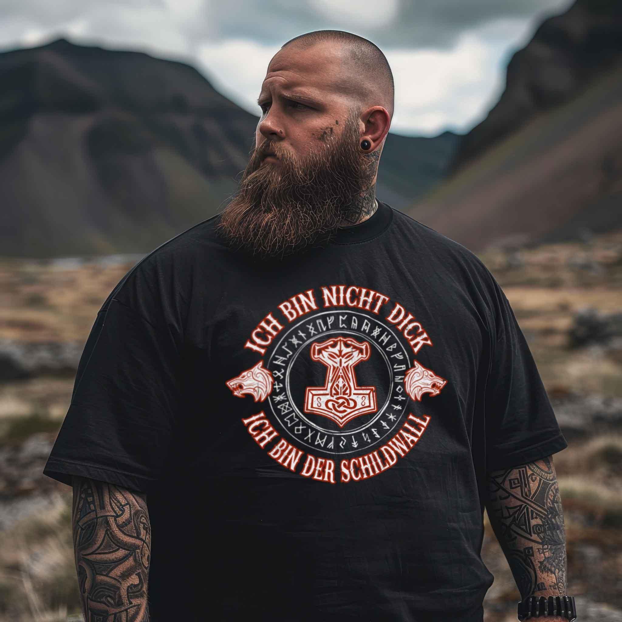 Lustiges Wikinger Premiumshirt - "Ich Bin Nicht Dick, Ich Bin Der Schildwall 2.0"