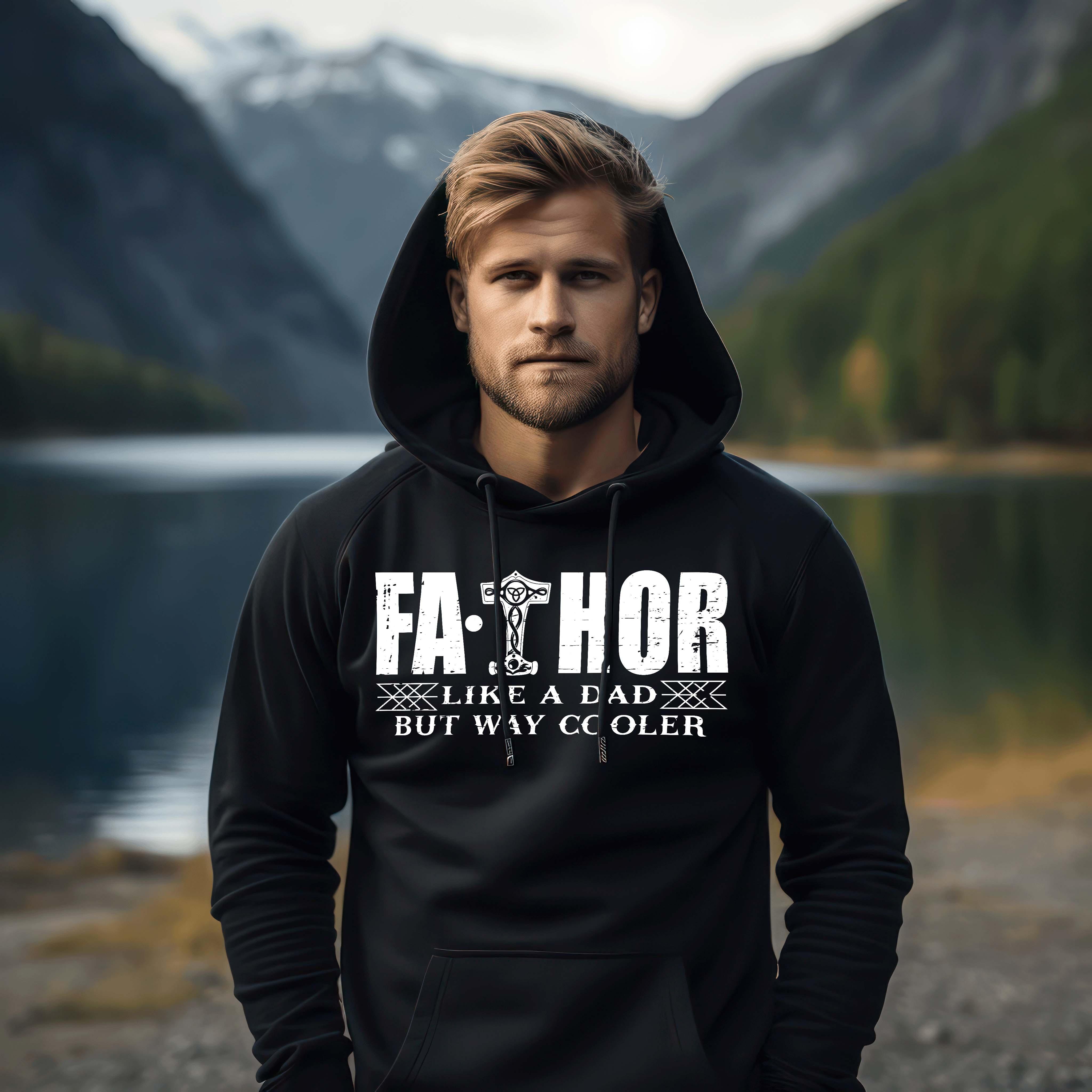 Vatertags Wikinger "Fathor" Hoodie – Mit Thors Hammer – "Like A Dad But Way Cooler" - Nordic Viking Wear