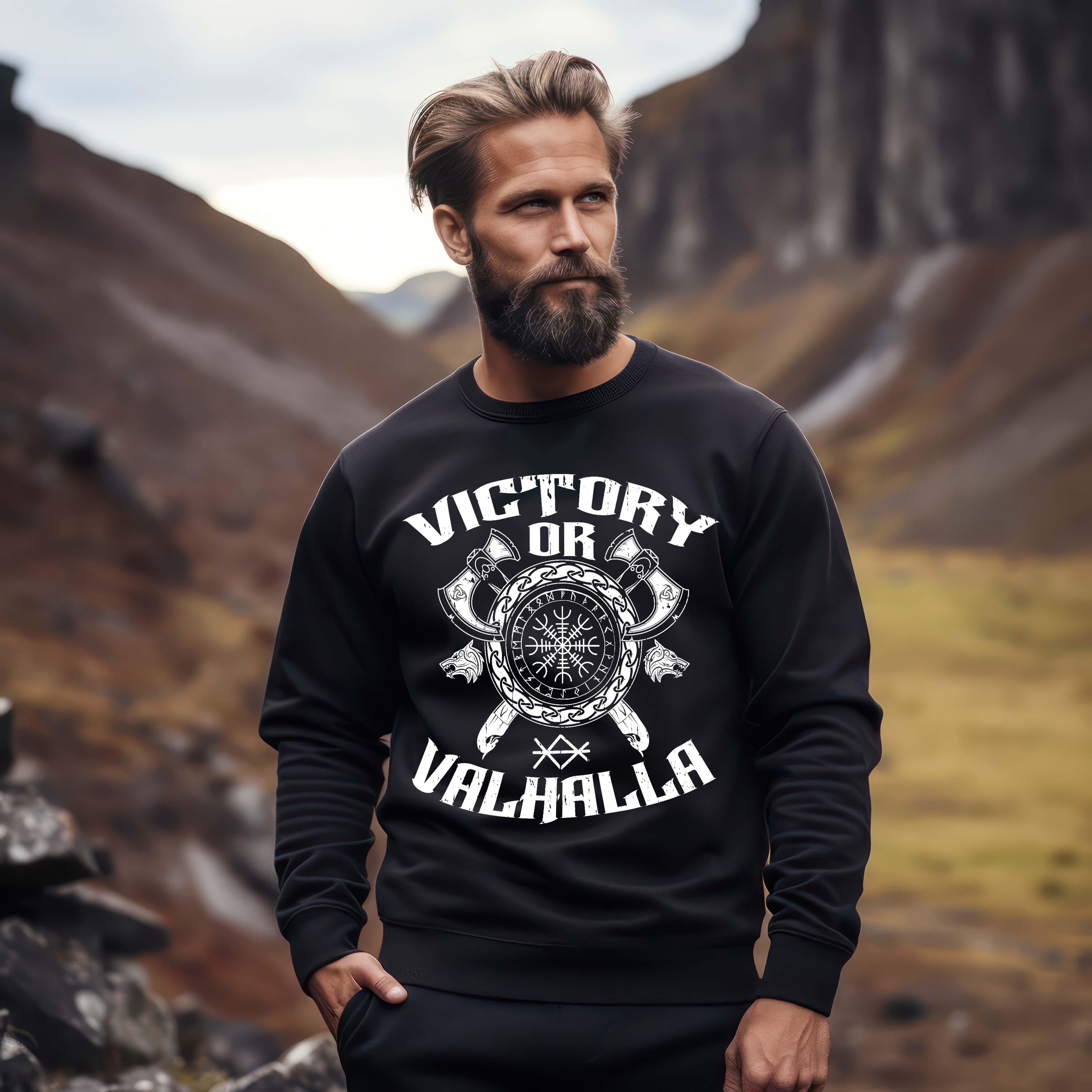 Wikinger Helm Of Awe Sweatshirt "Sieg oder Valhalla" – Kriegergeist in jedem Faden - Nordic Viking Wear