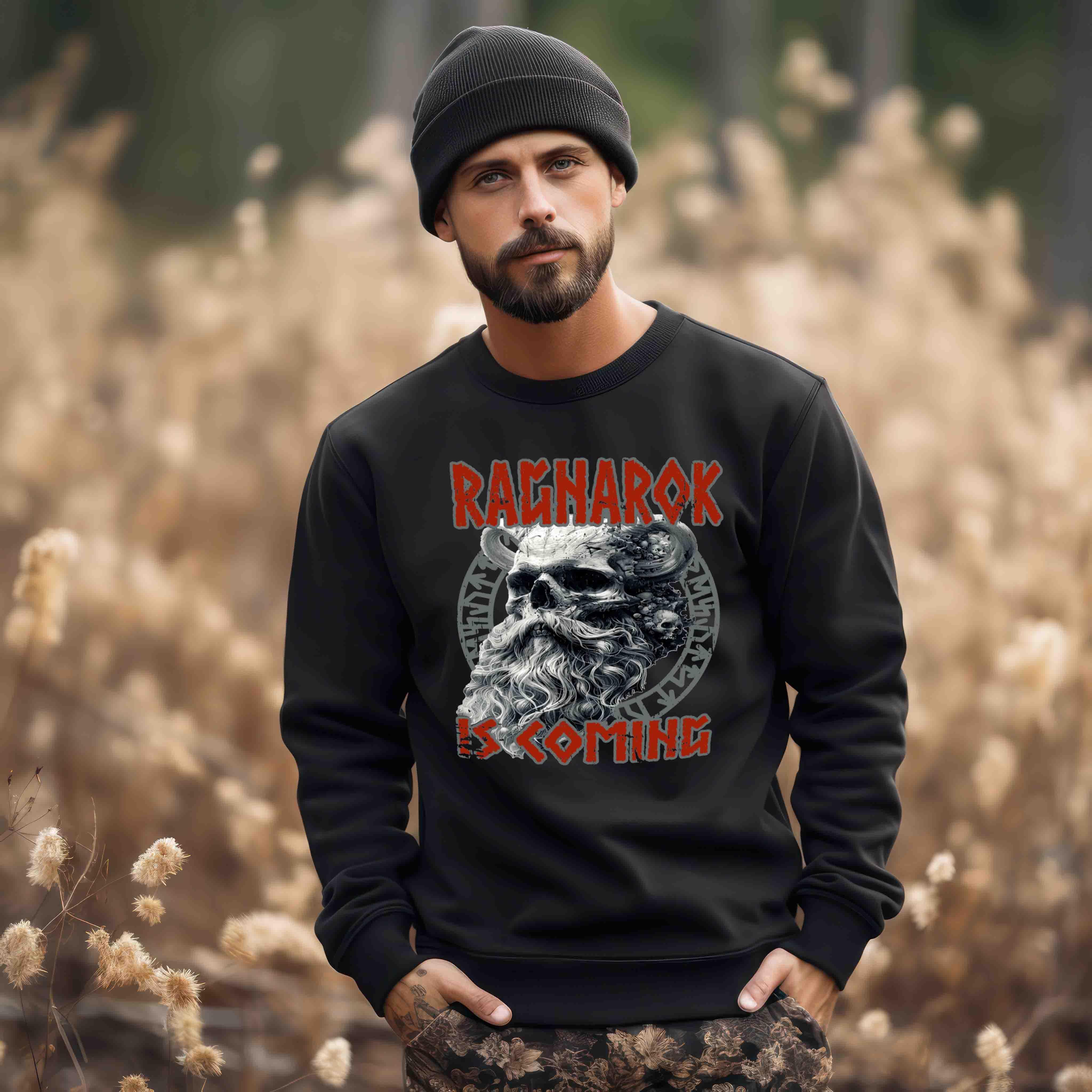 Wikinger-Sweatshirt "Ragnarok is Coming" – Nordische Mythologie, Krieger-Skull-Design - Nordic Viking Wear