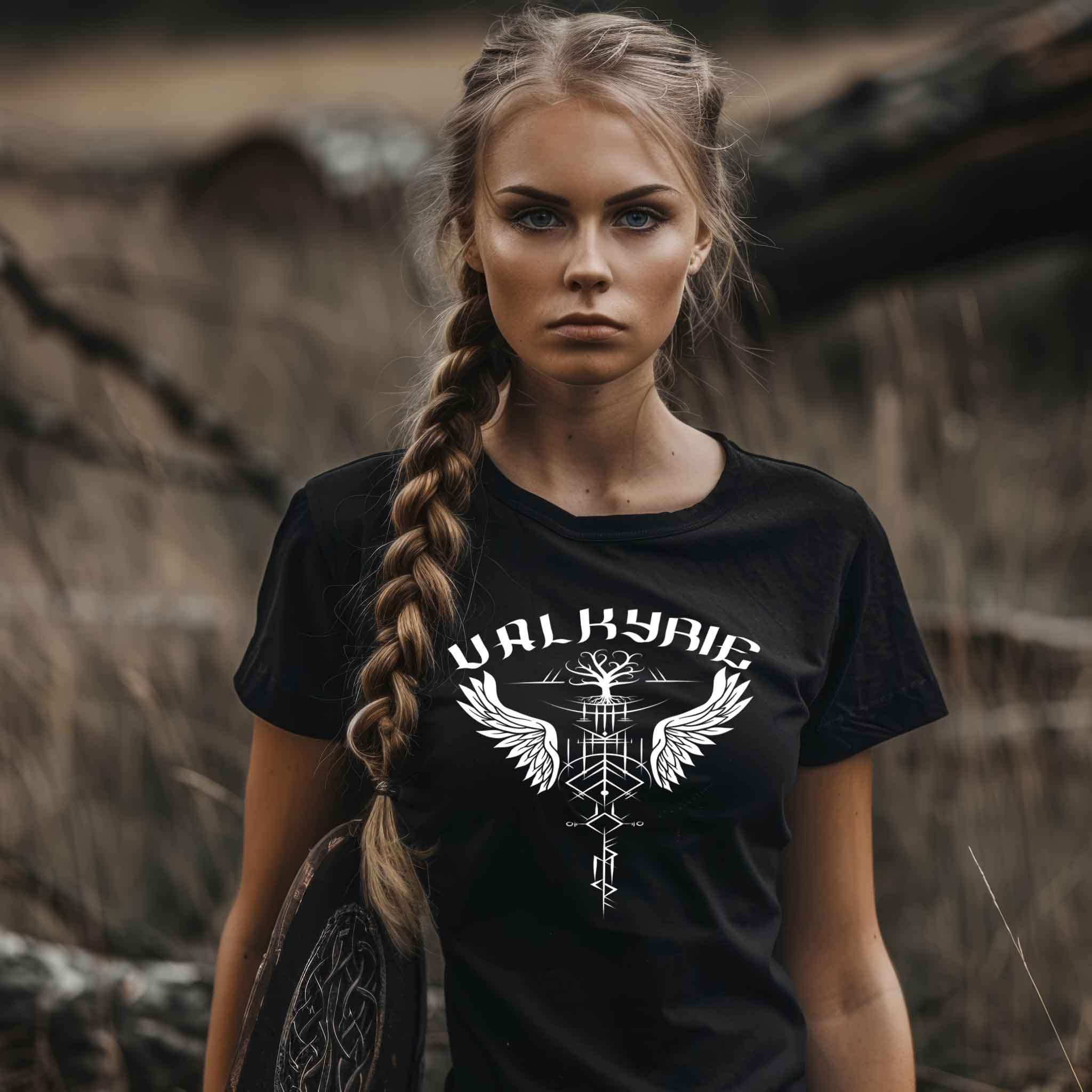 Schildmaid Premiumshirt 'Valkyrie - Freyja's Binderune' – Göttliche Stärke und Schutz - Nordic Viking Wear