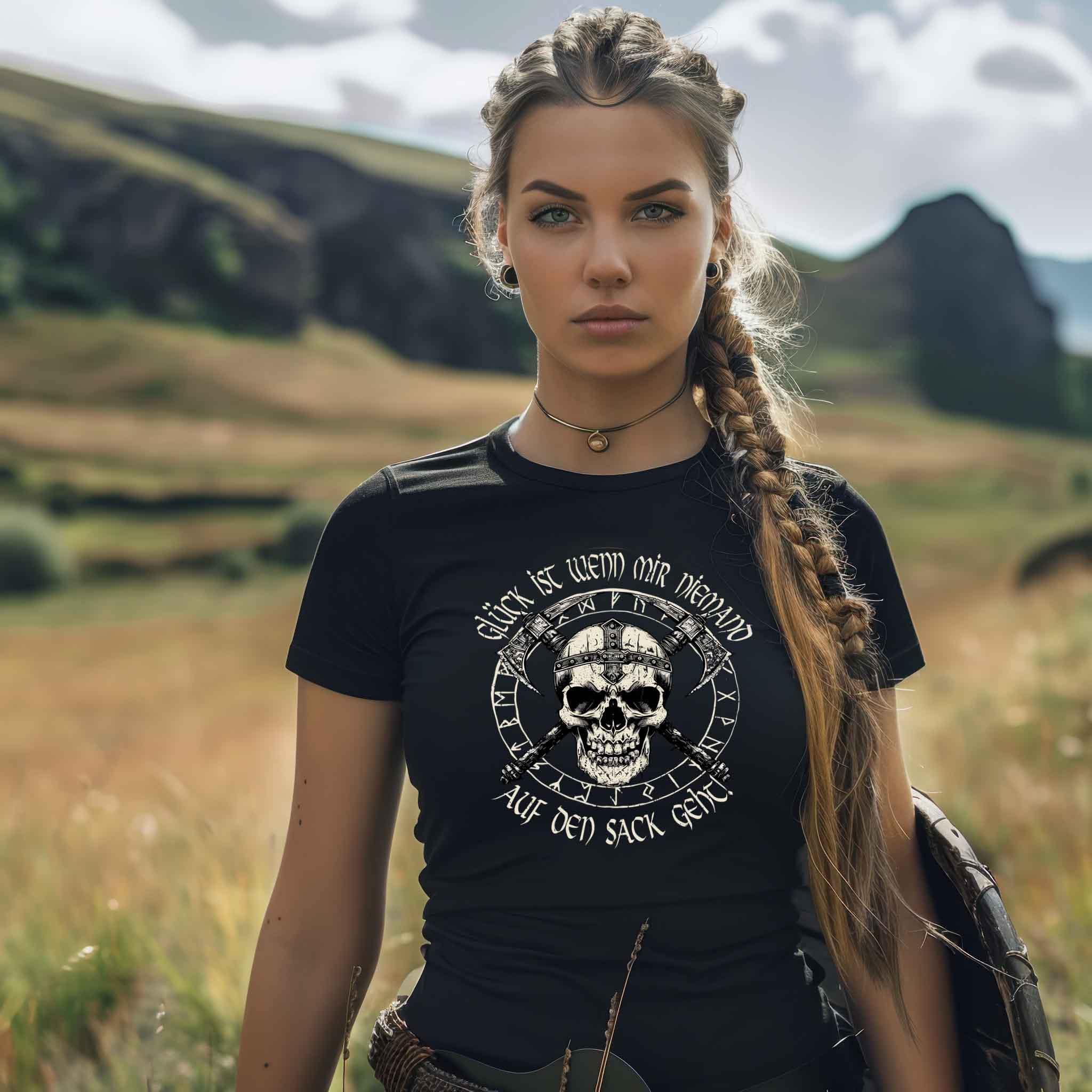 Schildmaiden Extendet Shirt – „Glück ist, wenn mir niemand auf den Sack geht“-Design - Nordic Viking Wear