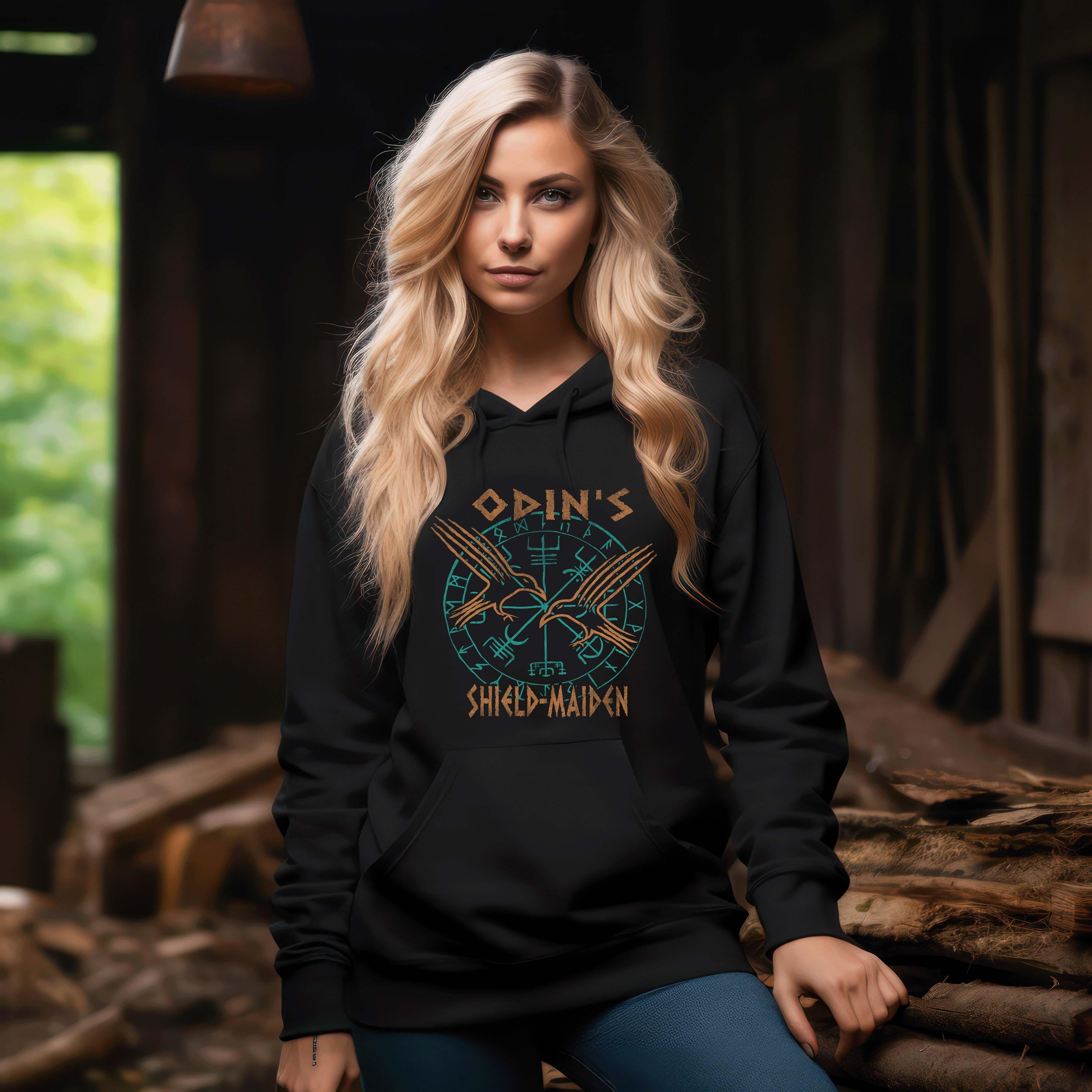 Schildmaiden Hoodie Odins Raben – Nordische Kriegerin Komfort & Stil vereint! - Nordic Viking Wear