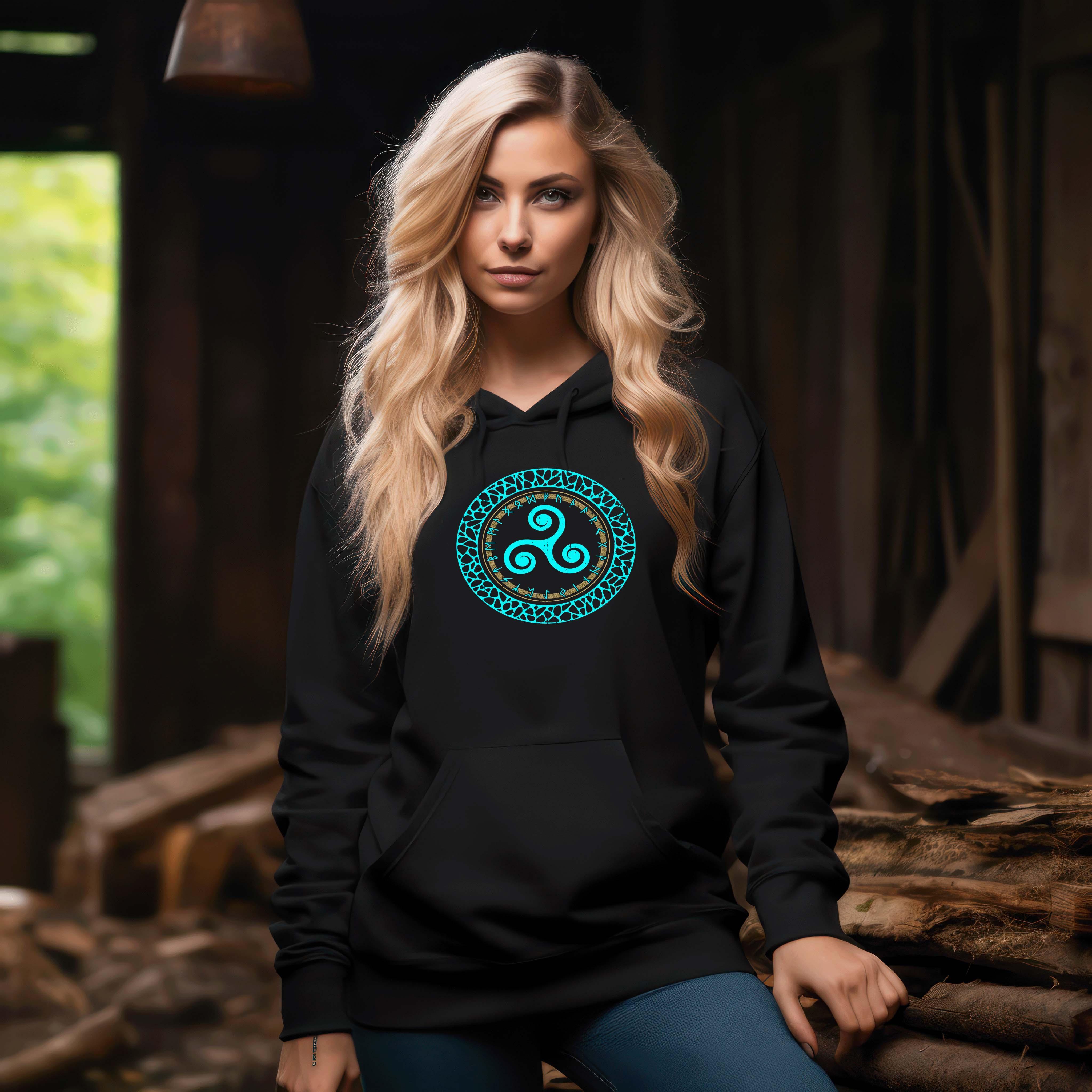Schildmaiden Hoodie mit Triskele & Runenkreis Design – Wikinger Inspiriert - Nordic Viking Wear