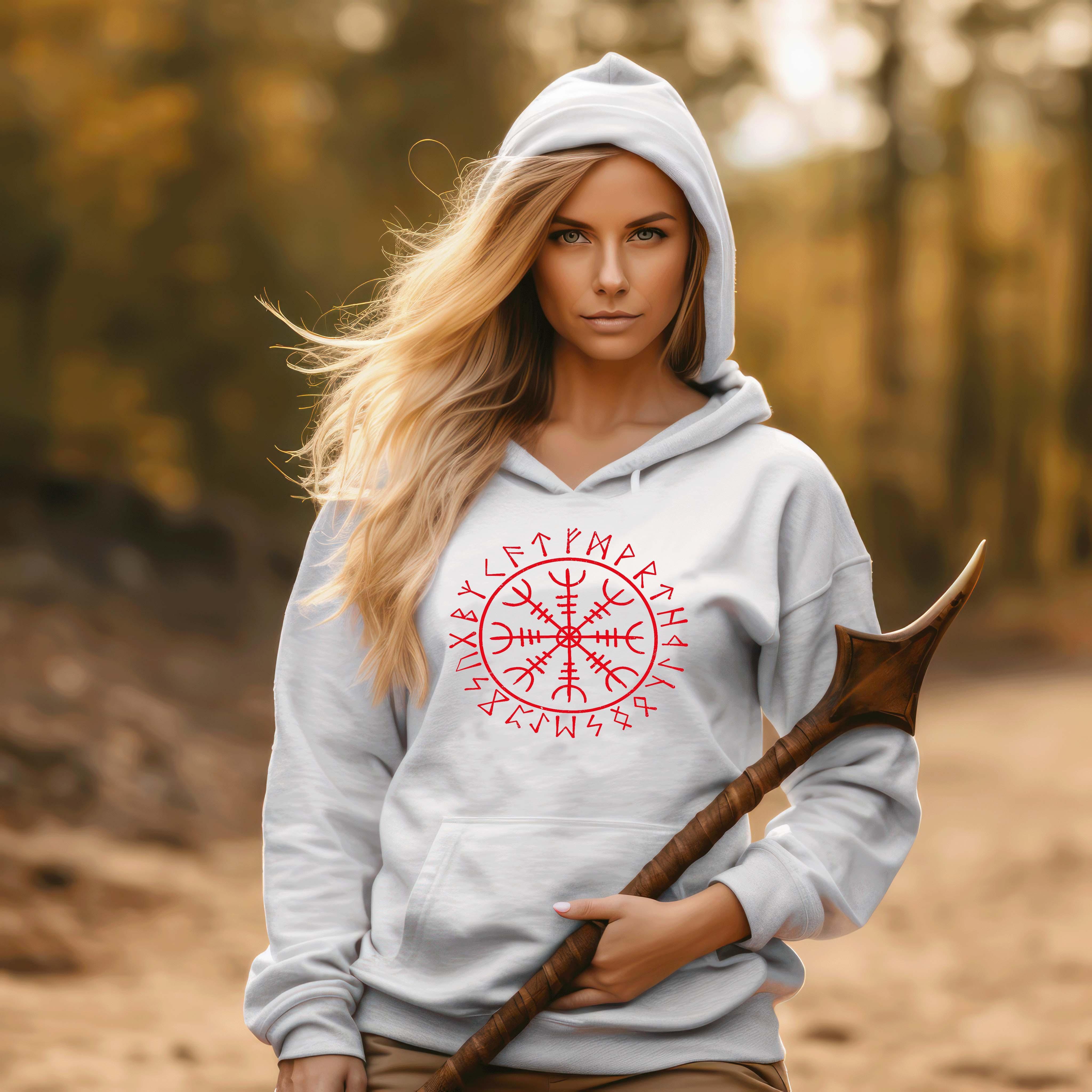 Schildmaiden Hoodie mit Helm Of Awe & Runenkreis | Nordischer Stil - Nordic Viking Wear