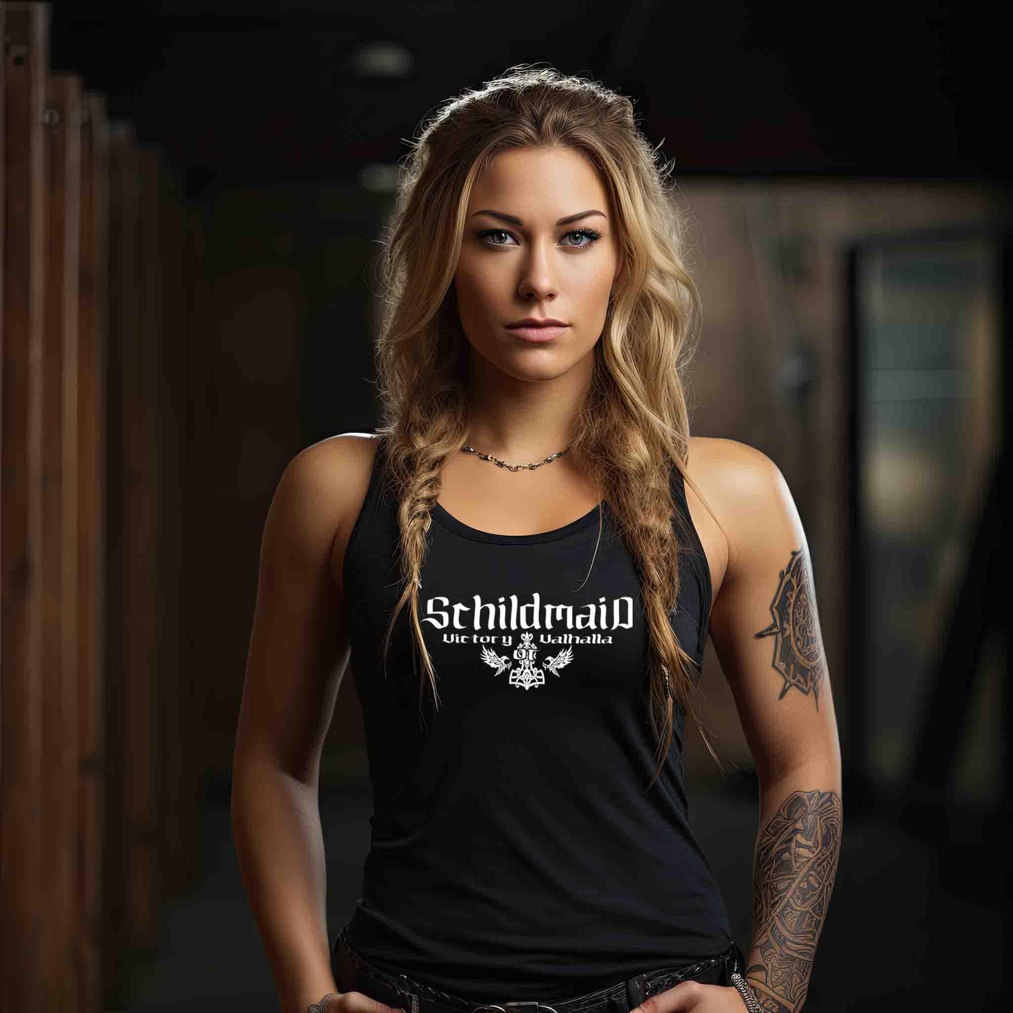 "Schildmaid – Victory or Valhalla" Tank Top: Ehre die Kriegerinnen - Nordic Viking Wear