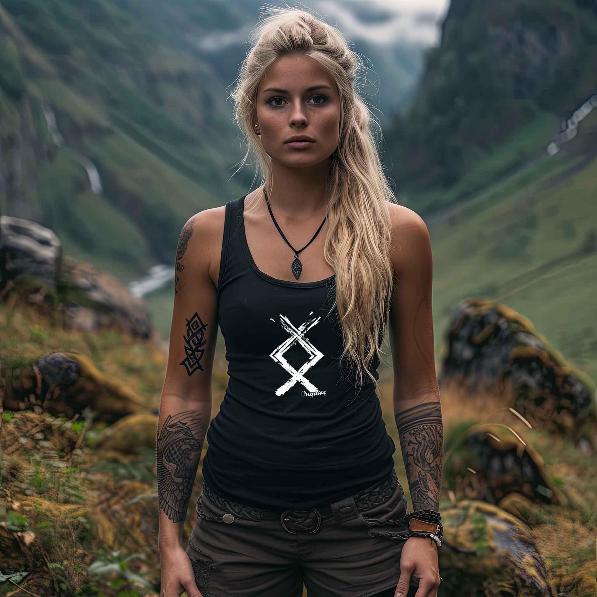 Schildmaiden Tank Top Ingwaz Rune Shirt - Nordische Mythologie Kraftsymbol - Nordic Viking Wear