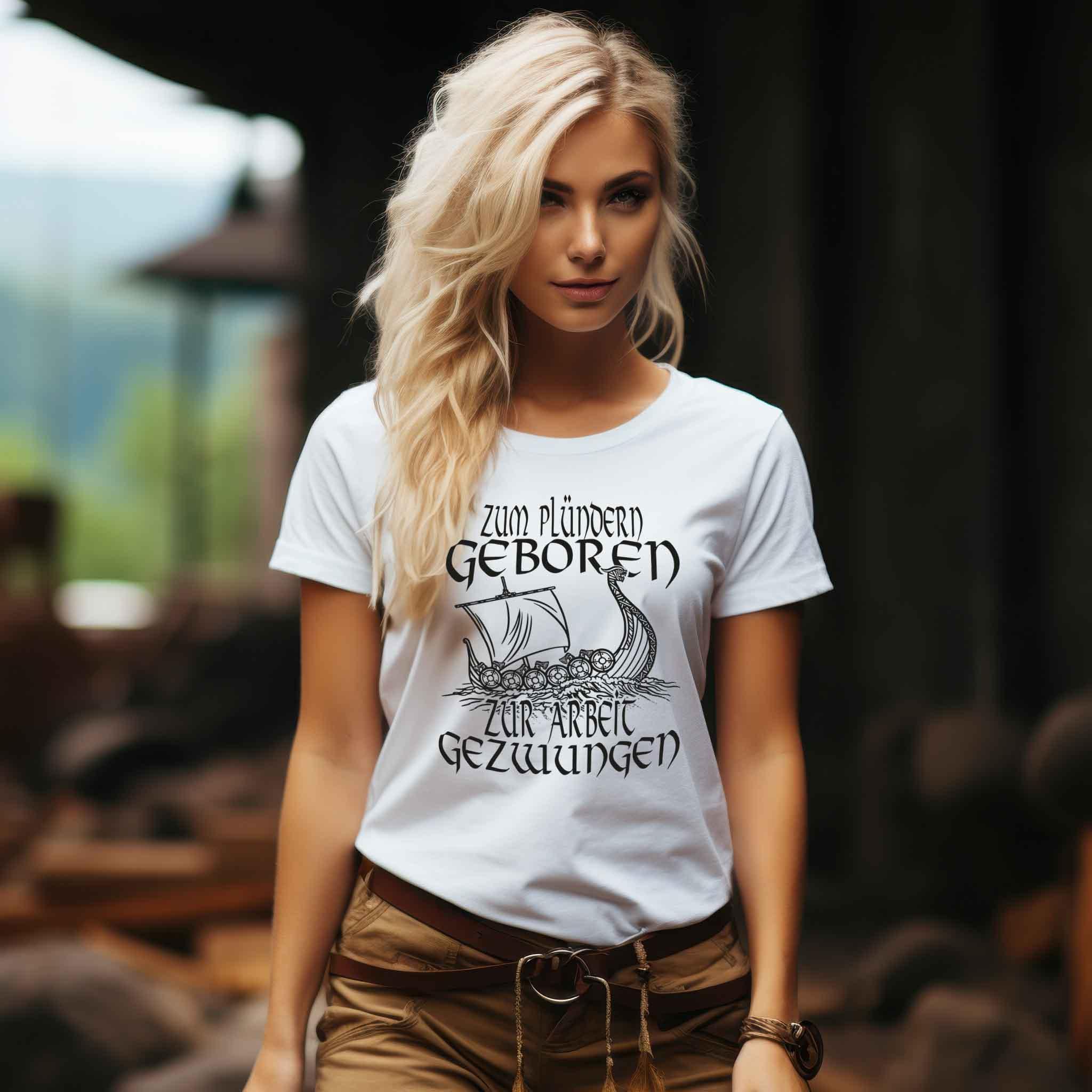 Schildmaiden Expresser Shirt „Zum Plündern Geboren – Wikinger T-Shirt mit Drachenboot-Design“ - Nordic Viking Wear