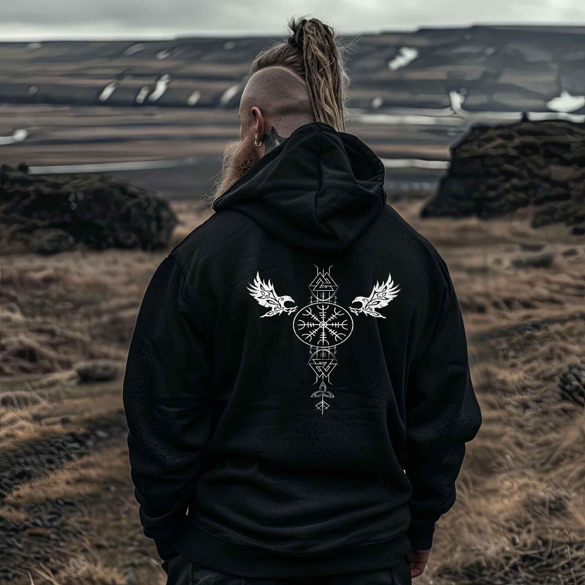 Wikinger Heavy Vintage Hoodie Odins Ruf - Helm Of Awe - Nordic Viking Wear