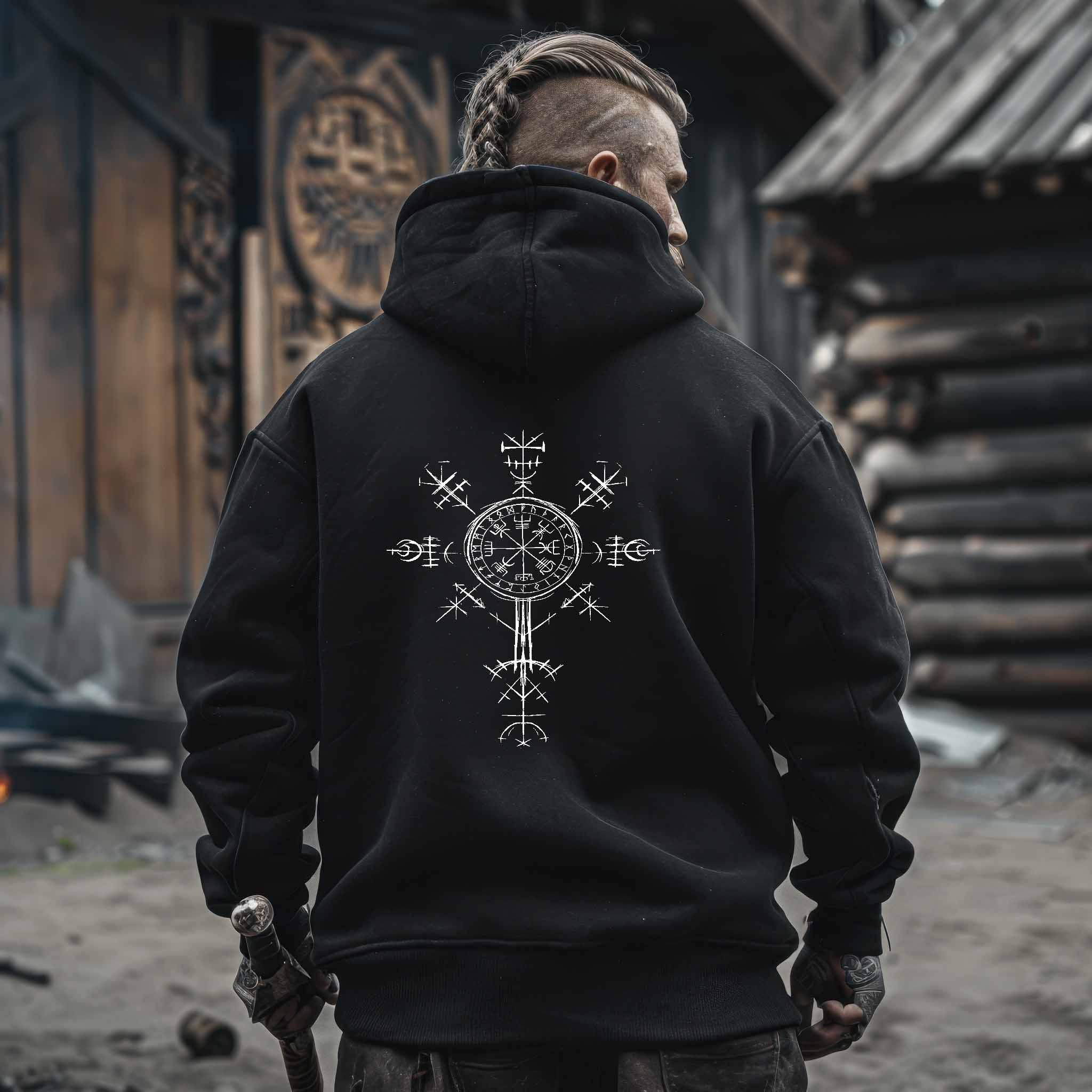 Wikinger Heavy Hoodie "Vegvísir Nordischer Kompass" Leite Deinen Weg - Nordic Viking Wear
